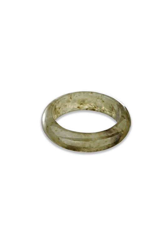 Olive Greenish Yellow Flakes Jadeite Jade Band Ring