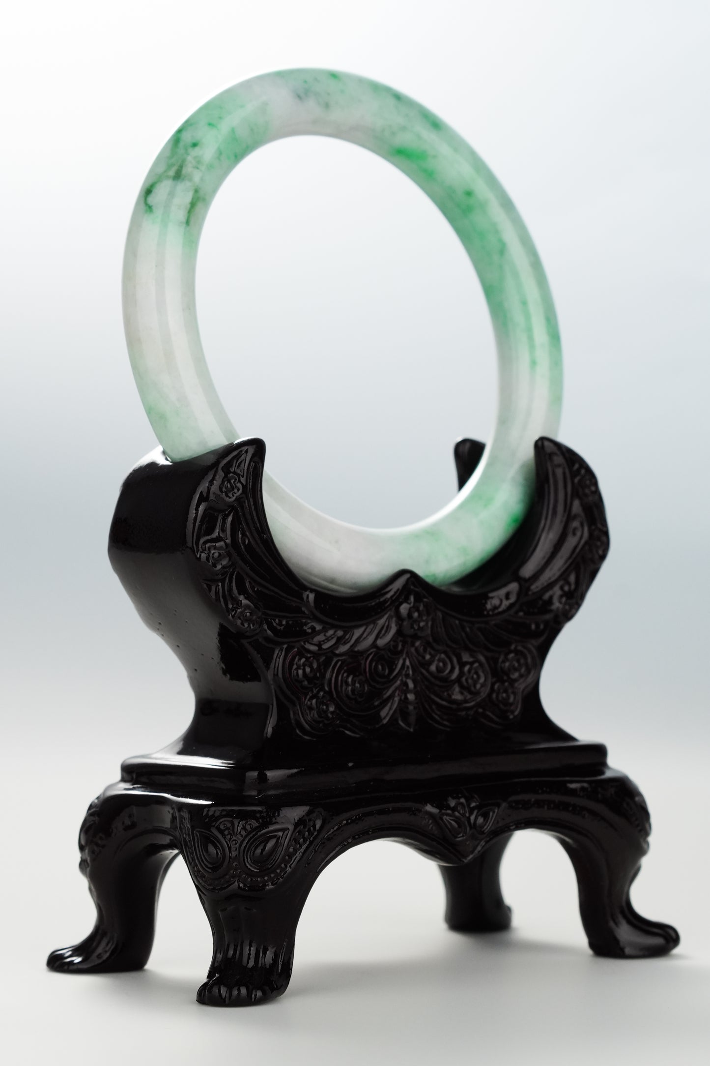 #0052 Sun Green White Jadeite Jade Bangle Size 59 (fits up to 60.5)