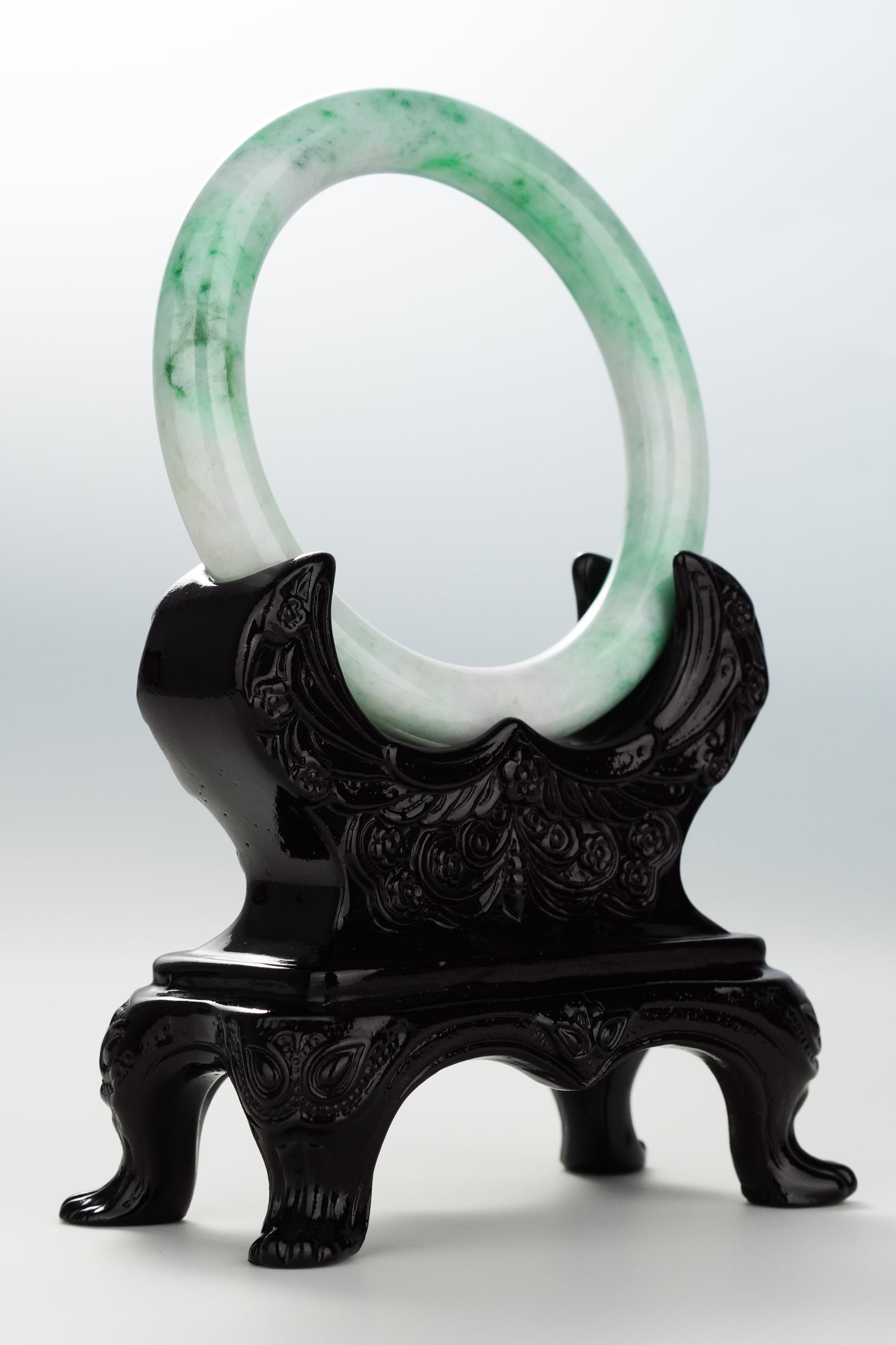 #0052 Sun Green White Jadeite Jade Bangle Size 59 (fits up to 60.5)