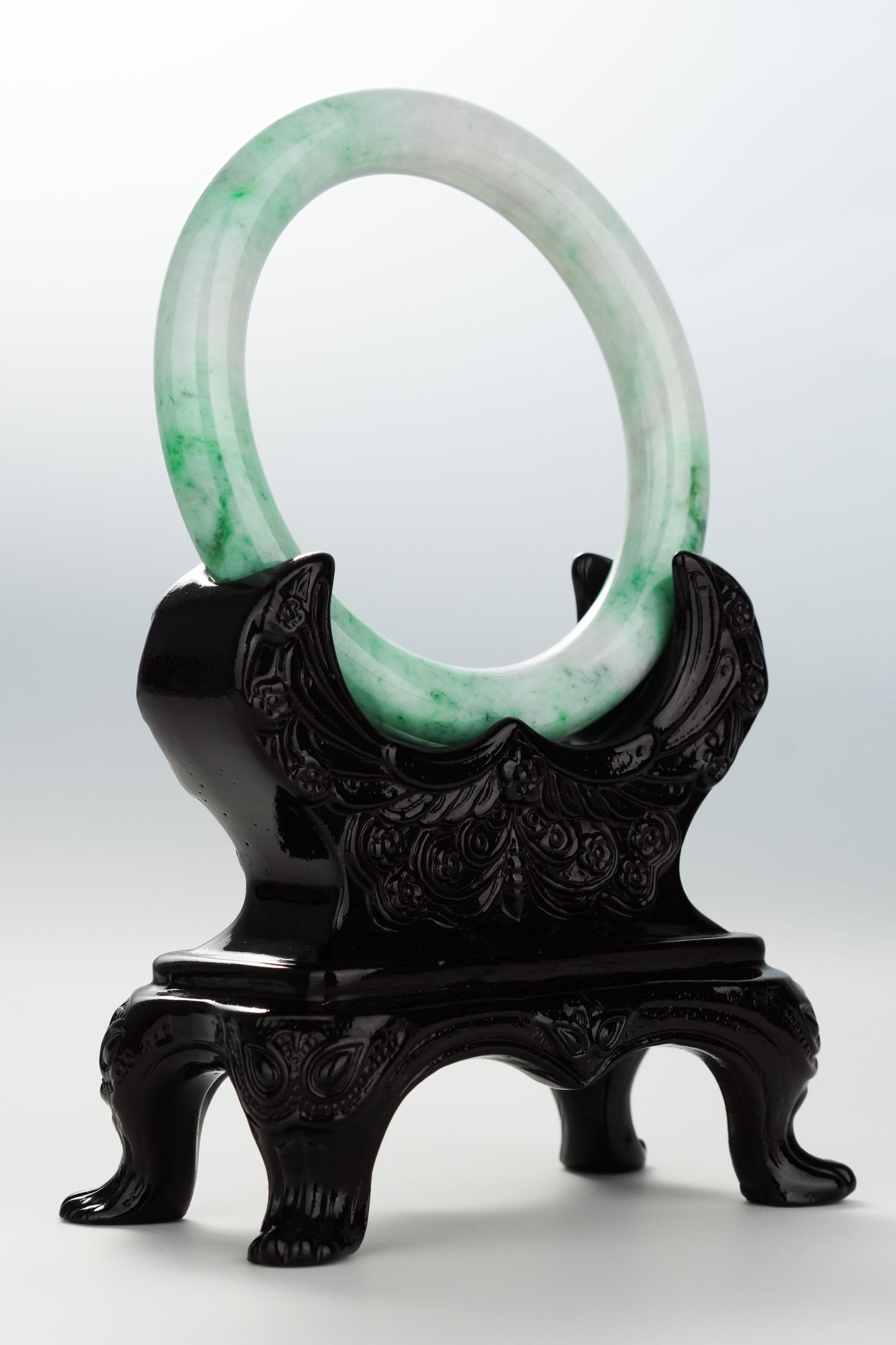 #0052 Sun Green White Jadeite Jade Bangle Size 59 (fits up to 60.5)