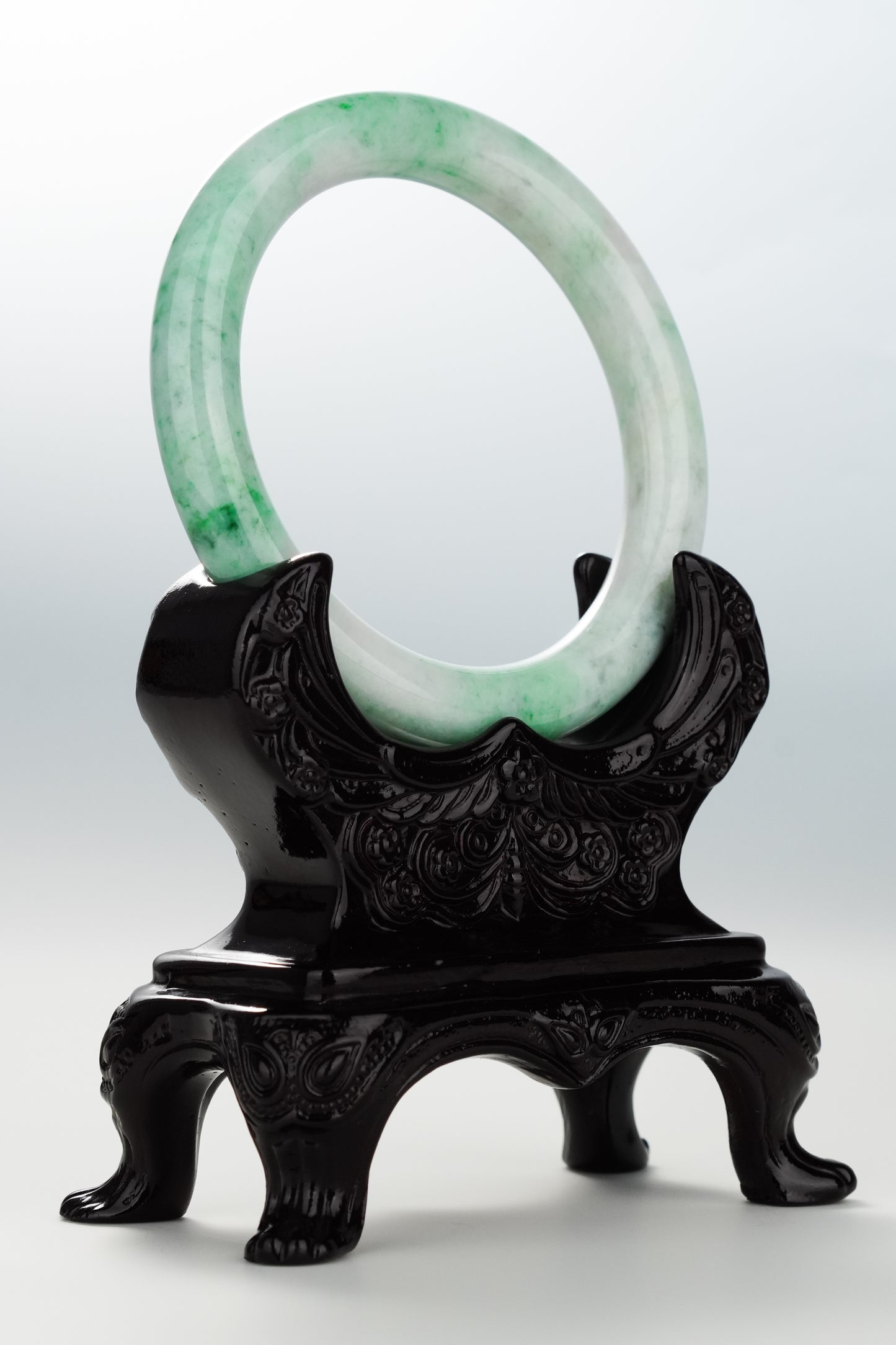 #0052 Sun Green White Jadeite Jade Bangle Size 59 (fits up to 60.5)