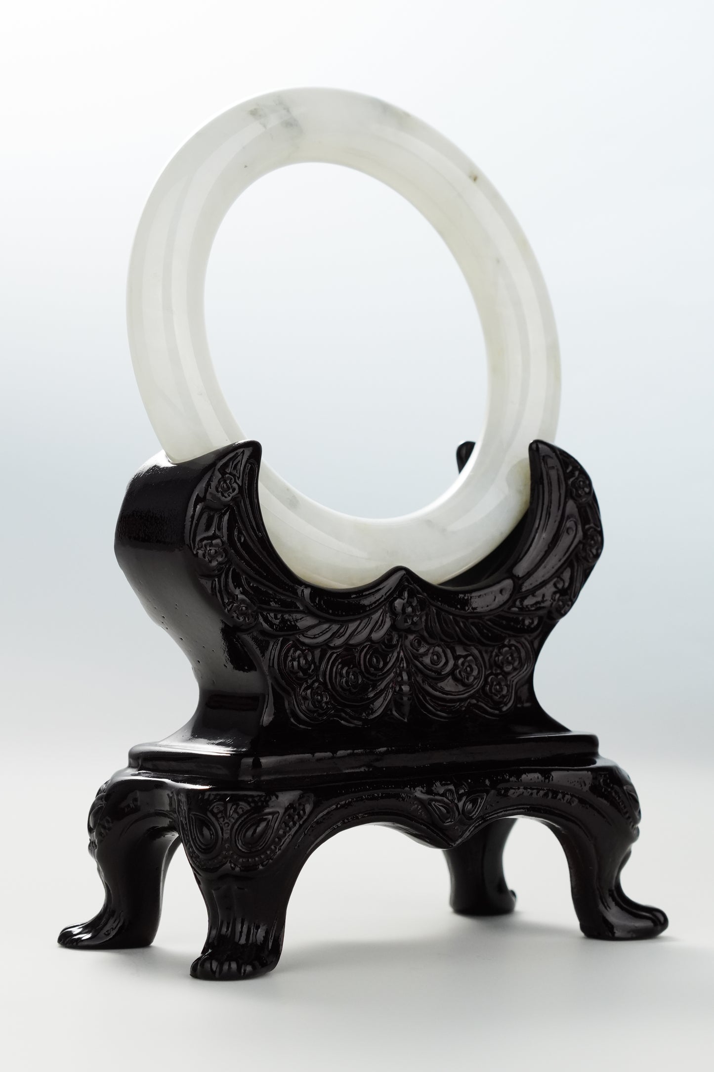 #0061 Icy Ink White Jadeite Jade Bangle Size 56 (fits up to 57.5)