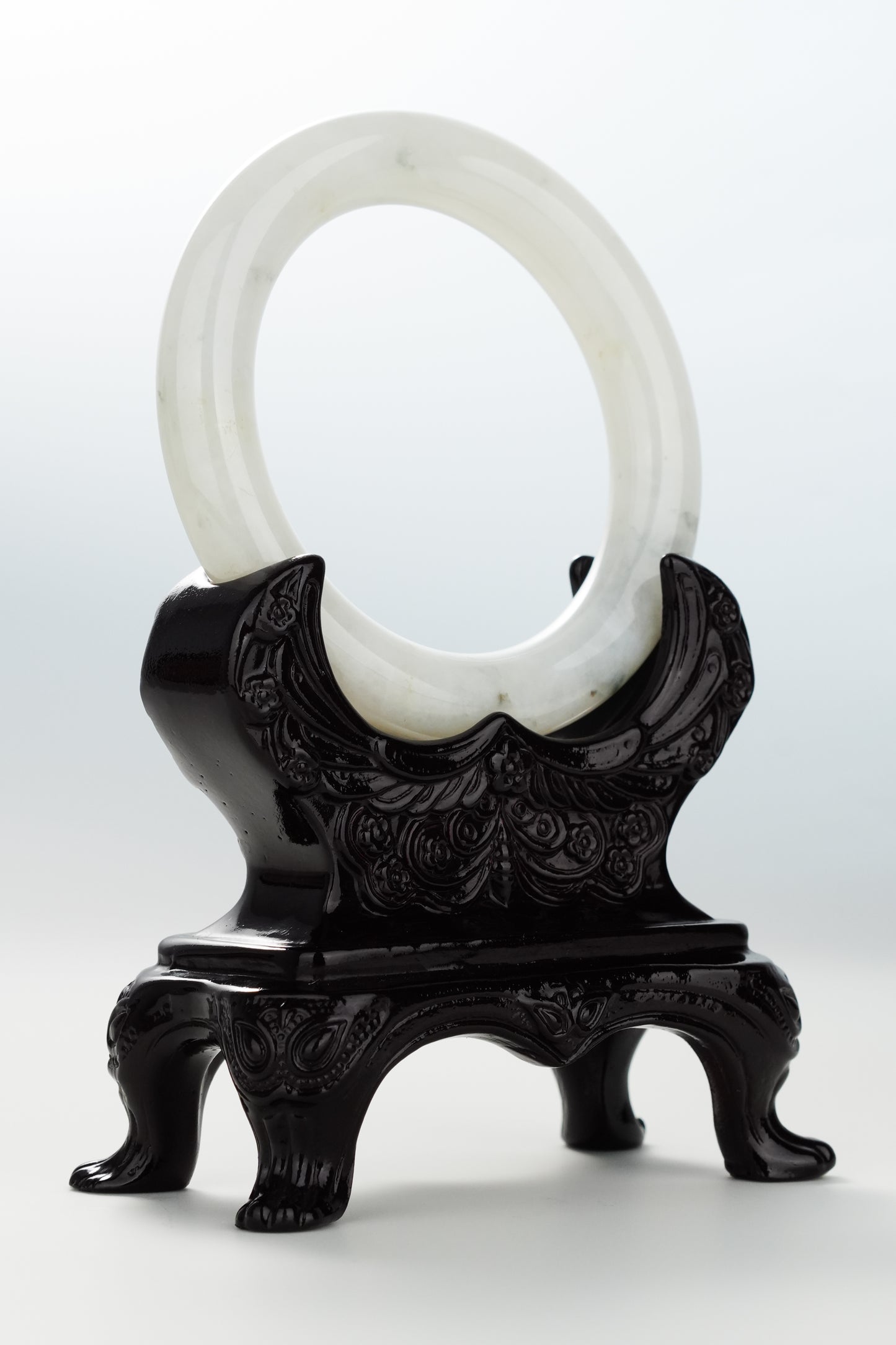 #0061 Icy Ink White Jadeite Jade Bangle Size 56 (fits up to 57.5)