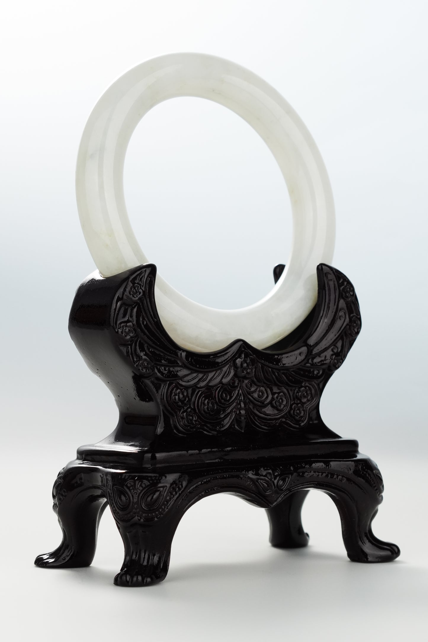 #0061 Icy Ink White Jadeite Jade Bangle Size 56 (fits up to 57.5)