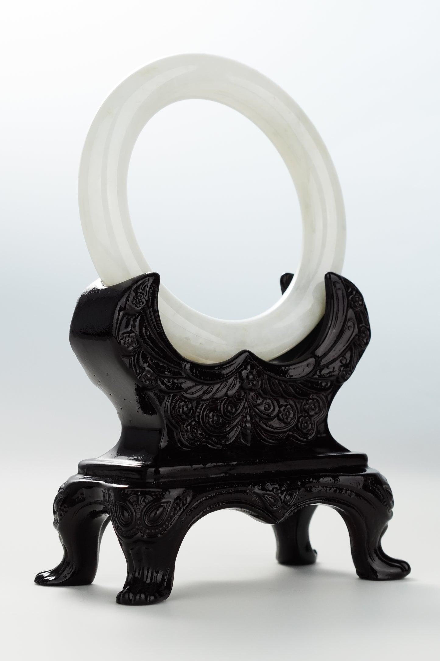 #0061 Icy Ink White Jadeite Jade Bangle Size 56 (fits up to 57.5)
