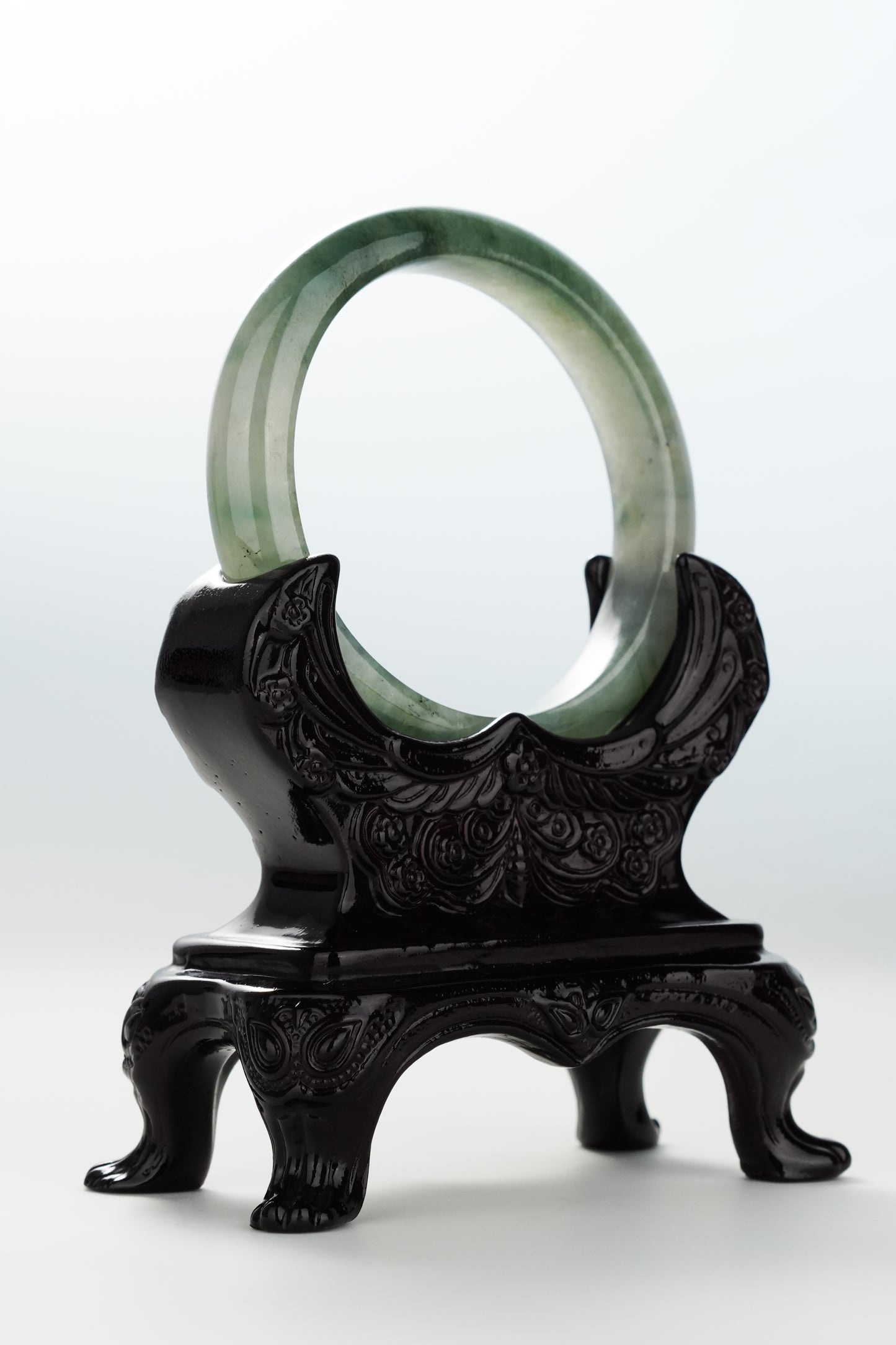 #0066 "Spilled Ink" Icy Ink Olive Green Jadeite Jade Bangle Size 54.8