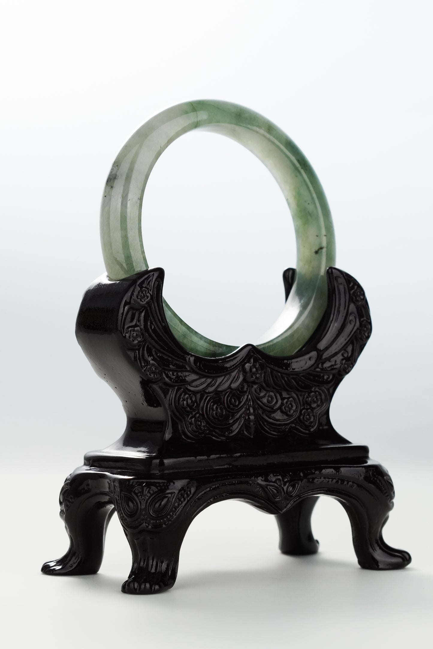#0066 "Spilled Ink" Icy Ink Olive Green Jadeite Jade Bangle Size 54.8