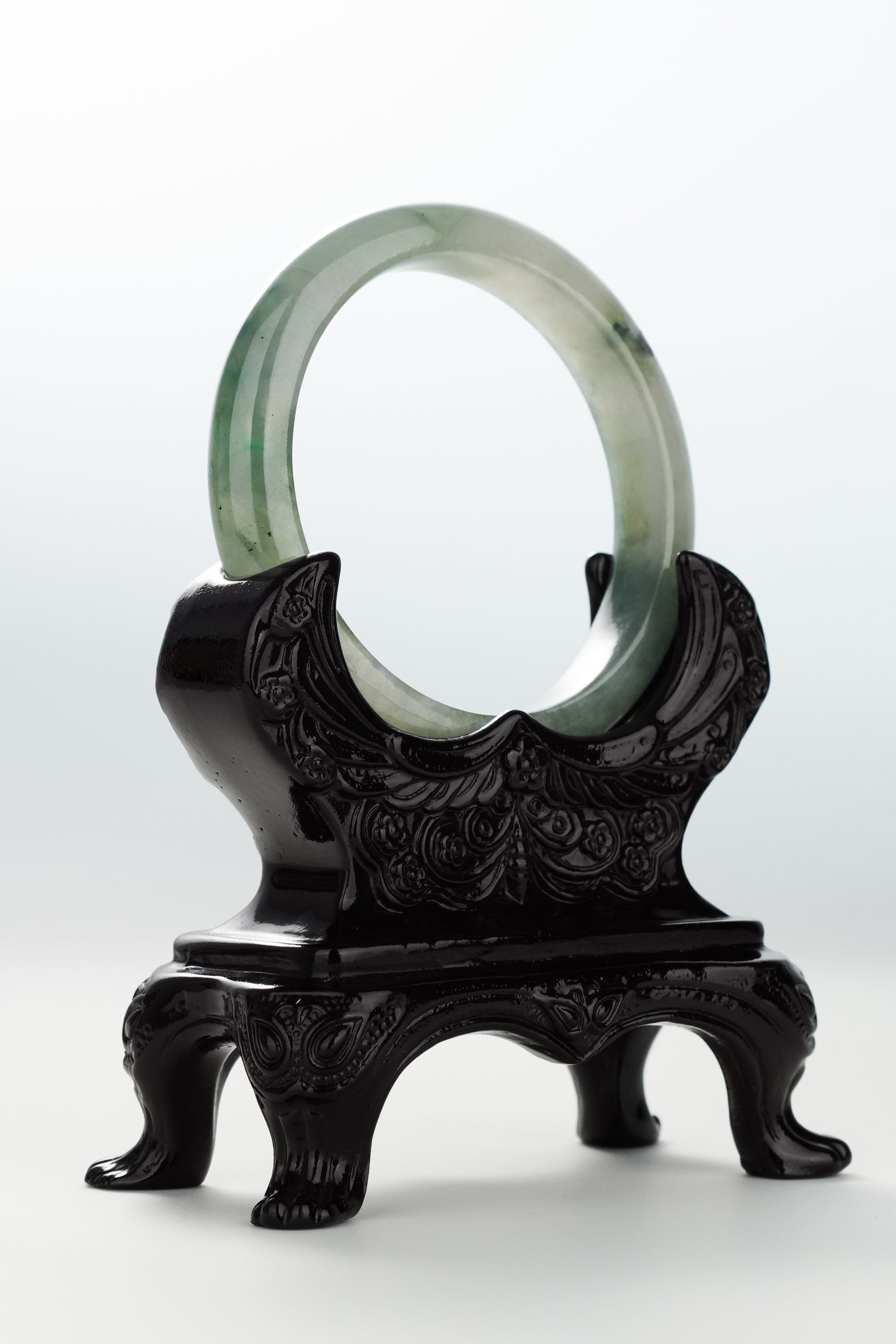 #0066 "Spilled Ink" Icy Ink Olive Green Jadeite Jade Bangle Size 54.8