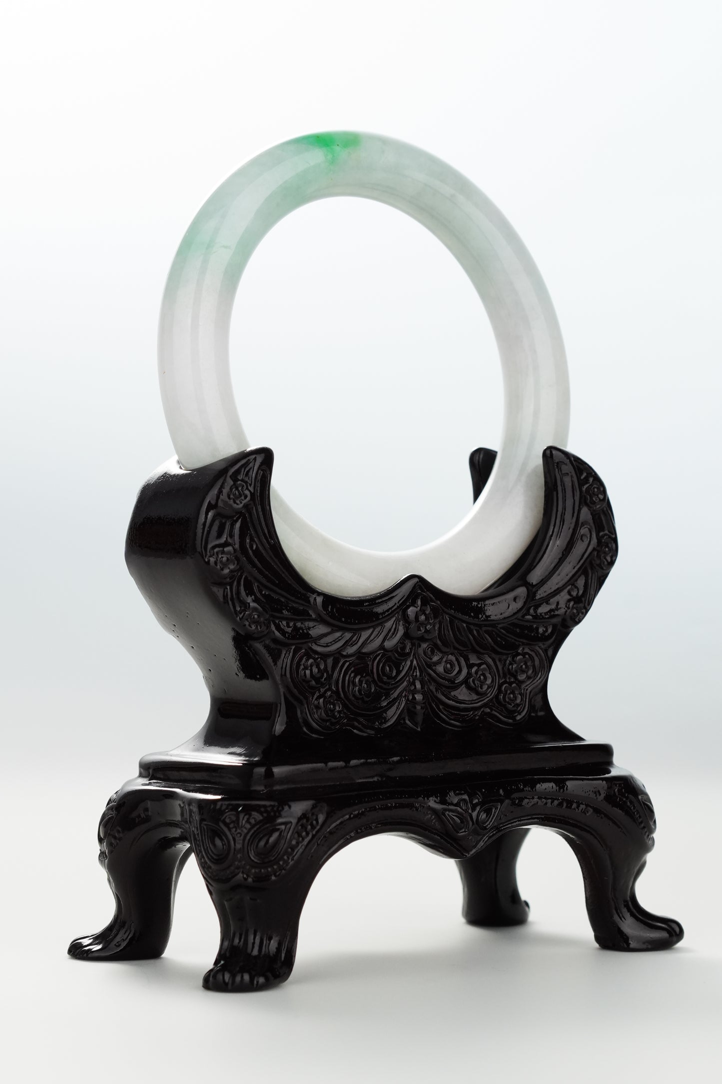 #0072 Sun Green White Jadeite Jade Bangle Size 54.2 (fits up to 55.6)