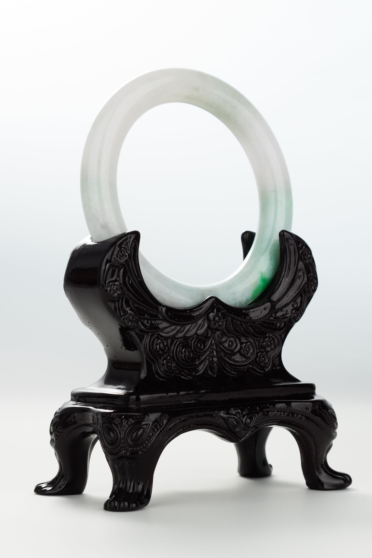 #0072 Sun Green White Jadeite Jade Bangle Size 54.2 (fits up to 55.6)