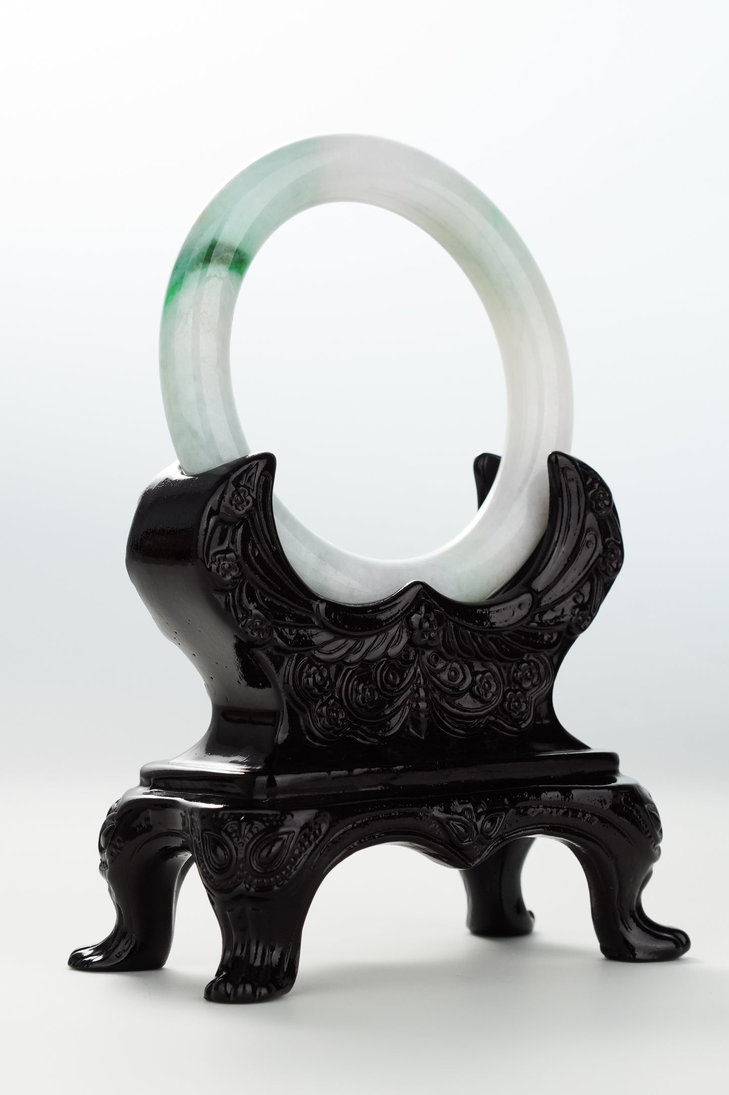 #0072 Sun Green White Jadeite Jade Bangle Size 54.2 (fits up to 55.6)