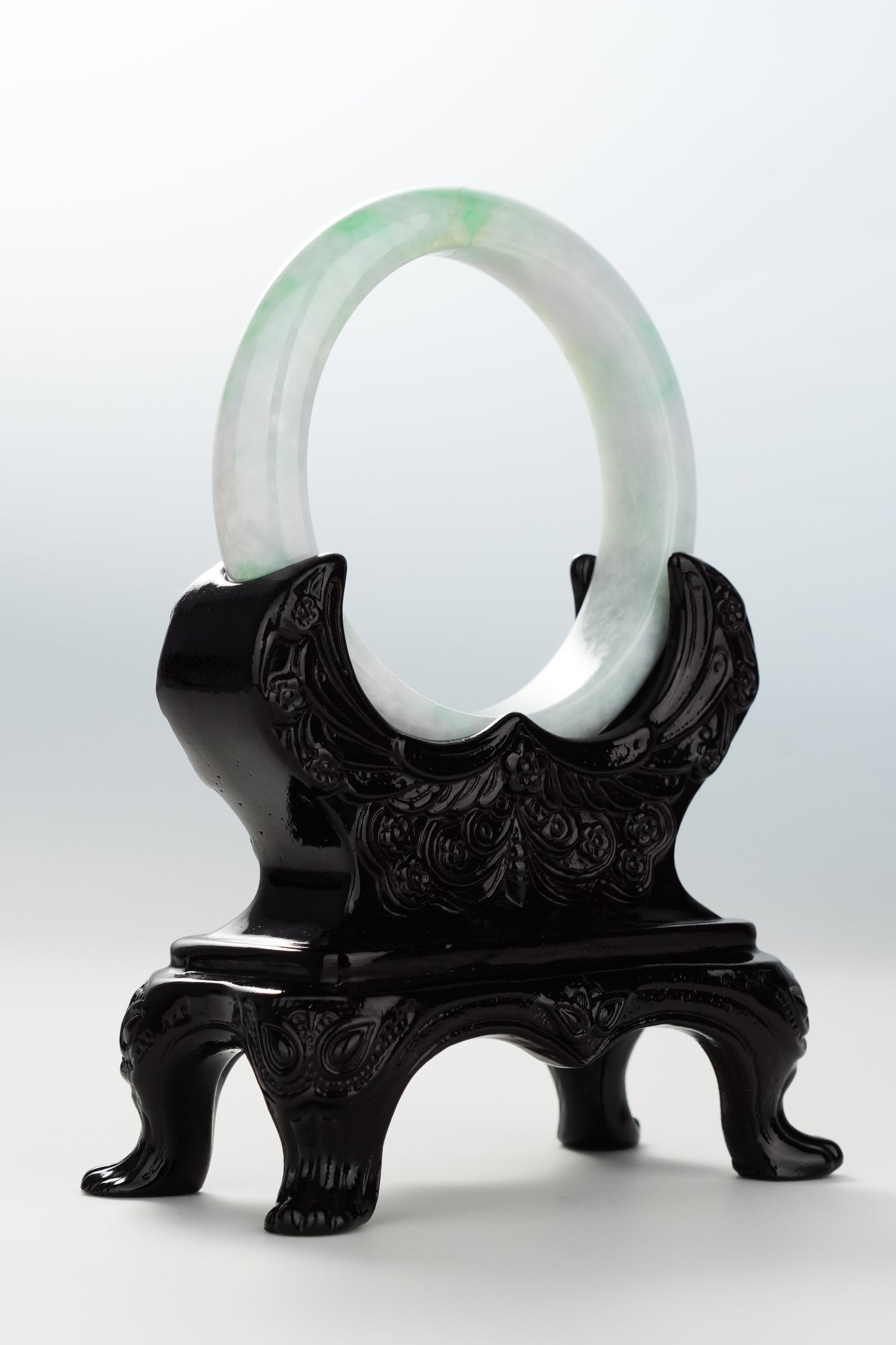 #0084 Sun Green Lavender White Jadeite Jade Bangle Size 55.1
