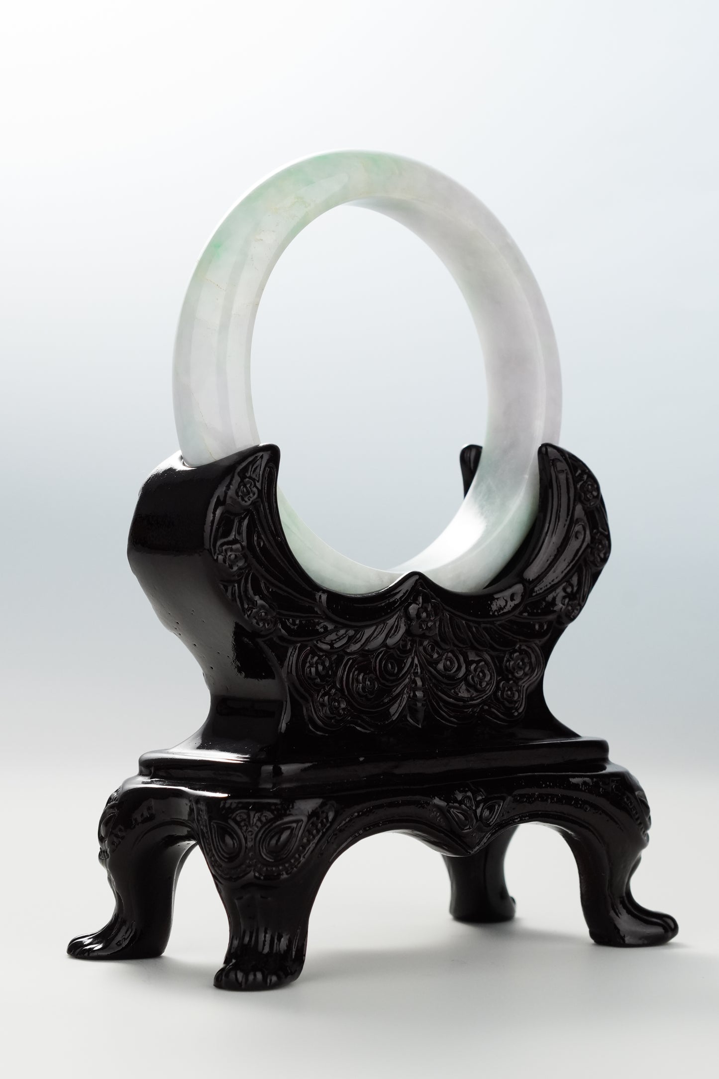 #0084 Sun Green Lavender White Jadeite Jade Bangle Size 55.1