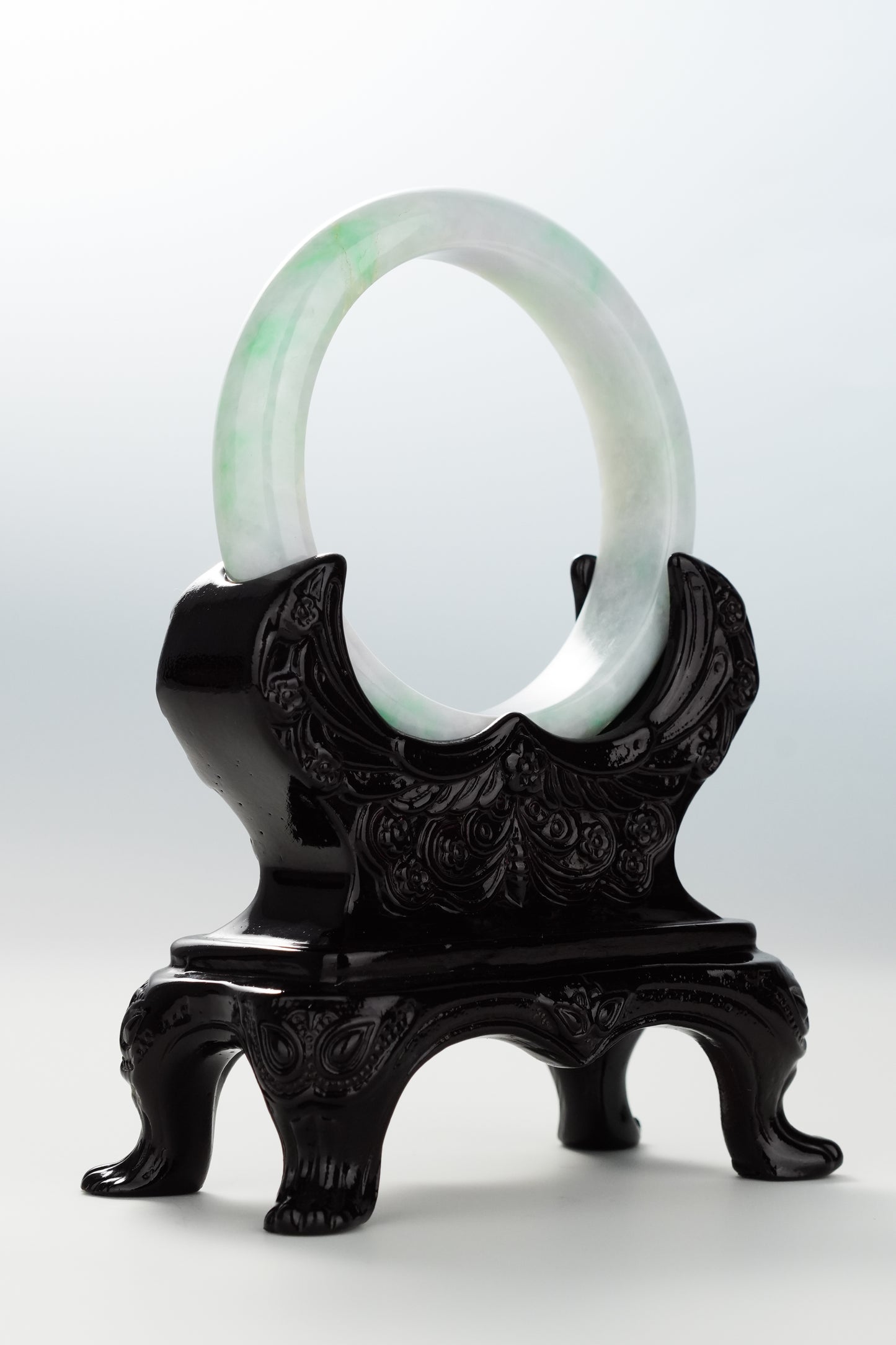 #0084 Sun Green Lavender White Jadeite Jade Bangle Size 55.1