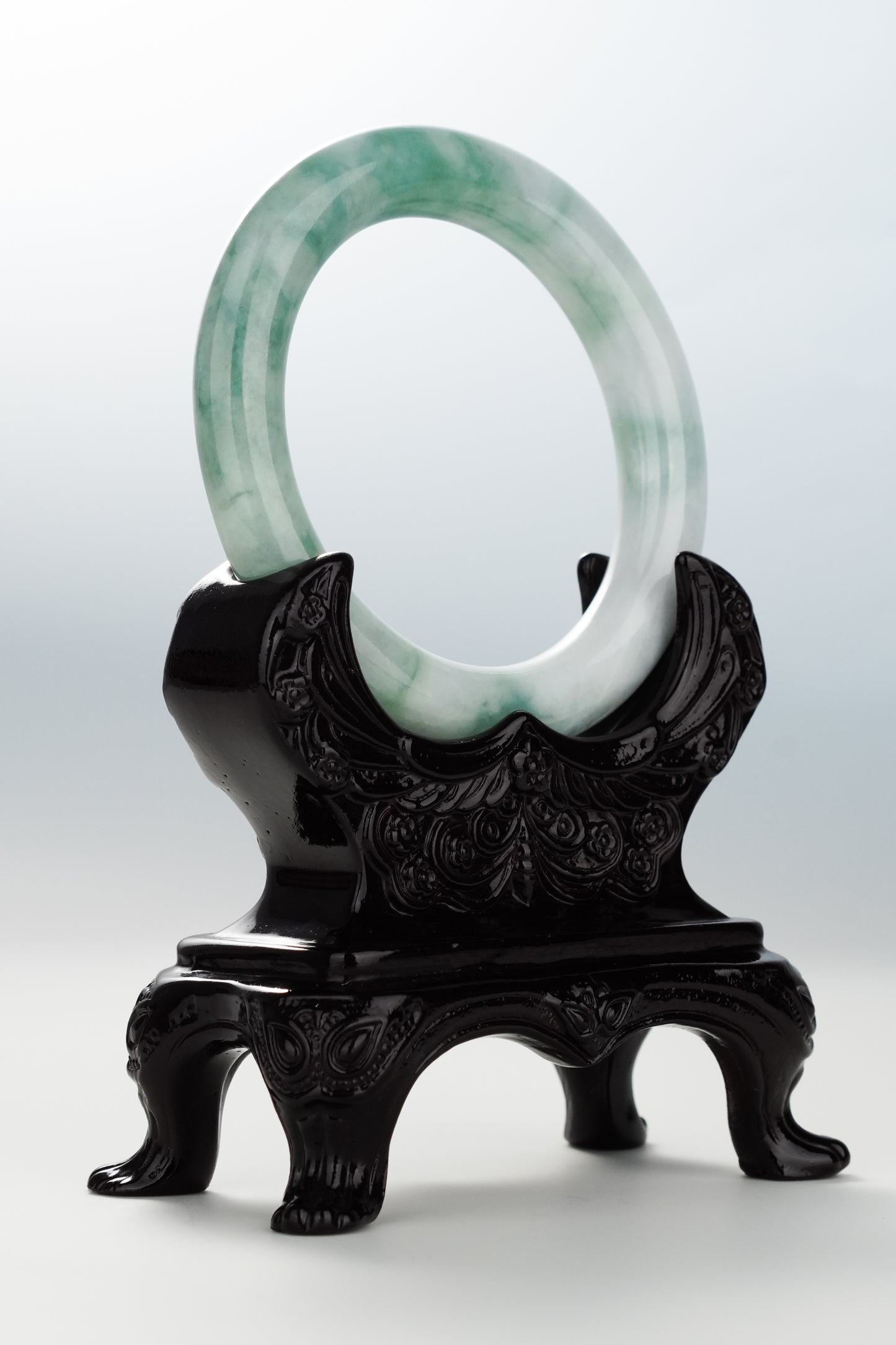 #0088 Spring Green Flower Jadeite Jade Bangle Size 55.3 (fits up to 56.8)