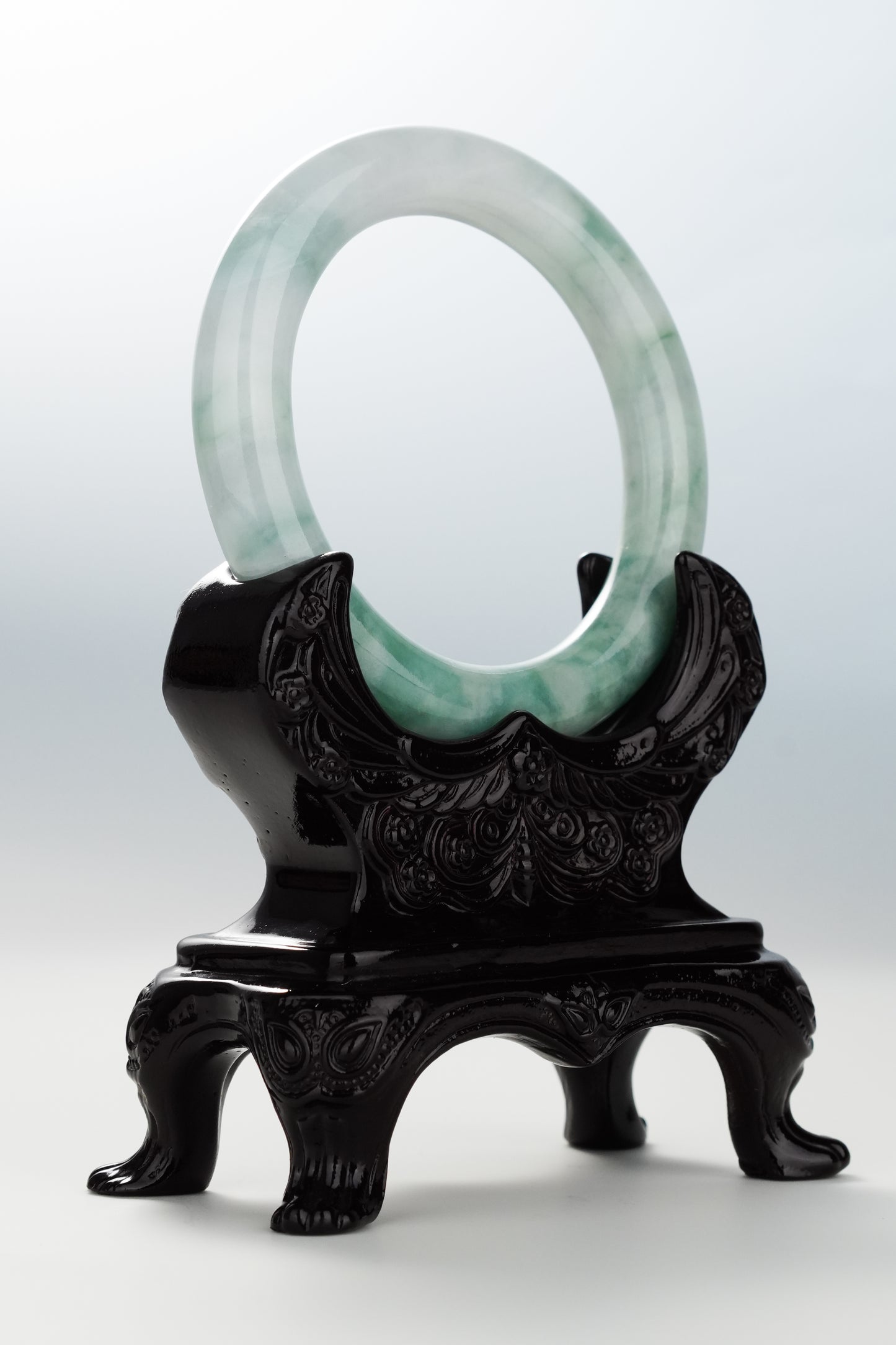 #0088 Spring Green Flower Jadeite Jade Bangle Size 55.3 (fits up to 56.8)
