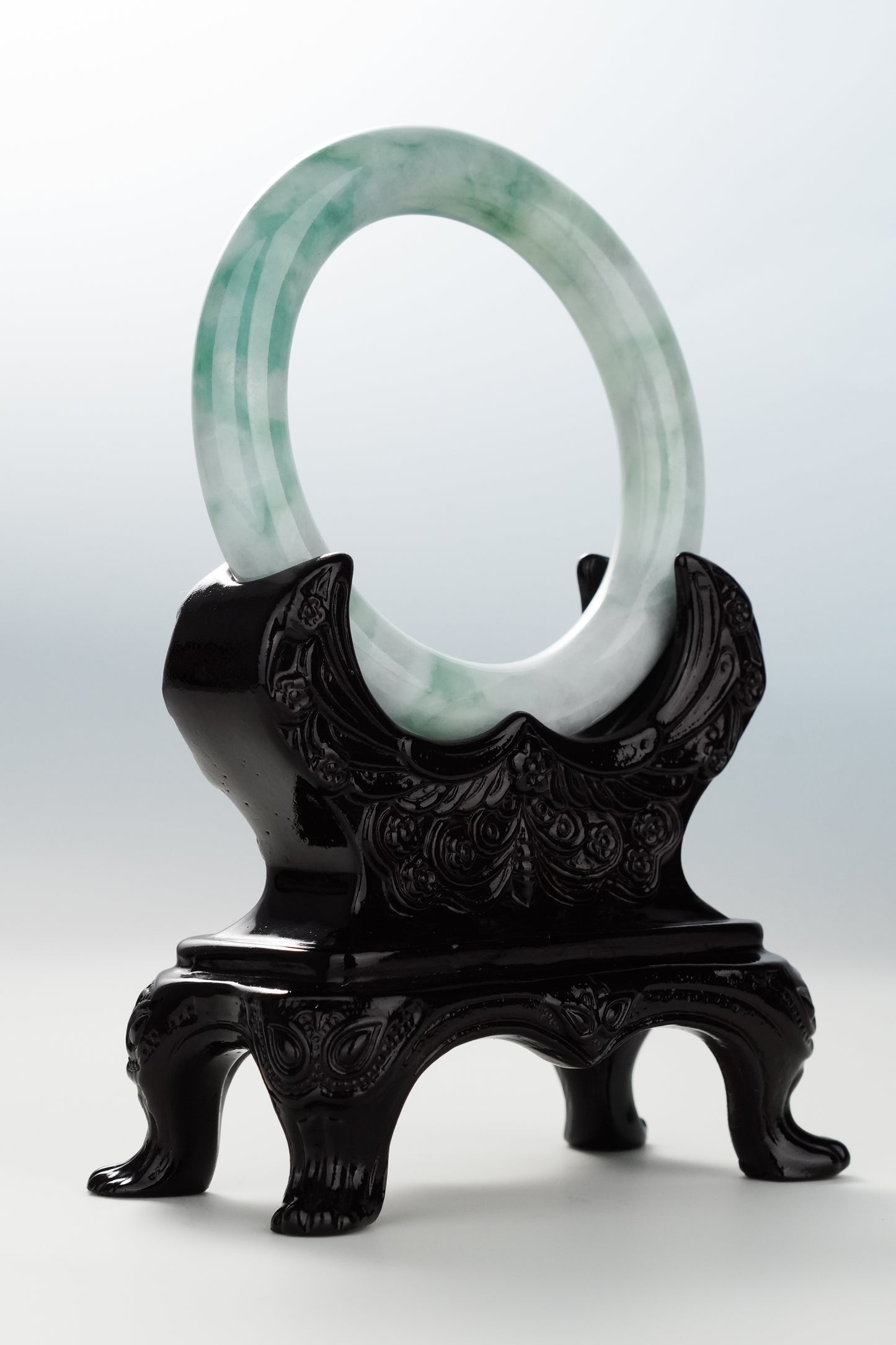 #0088 Spring Green Flower Jadeite Jade Bangle Size 55.3 (fits up to 56.8)