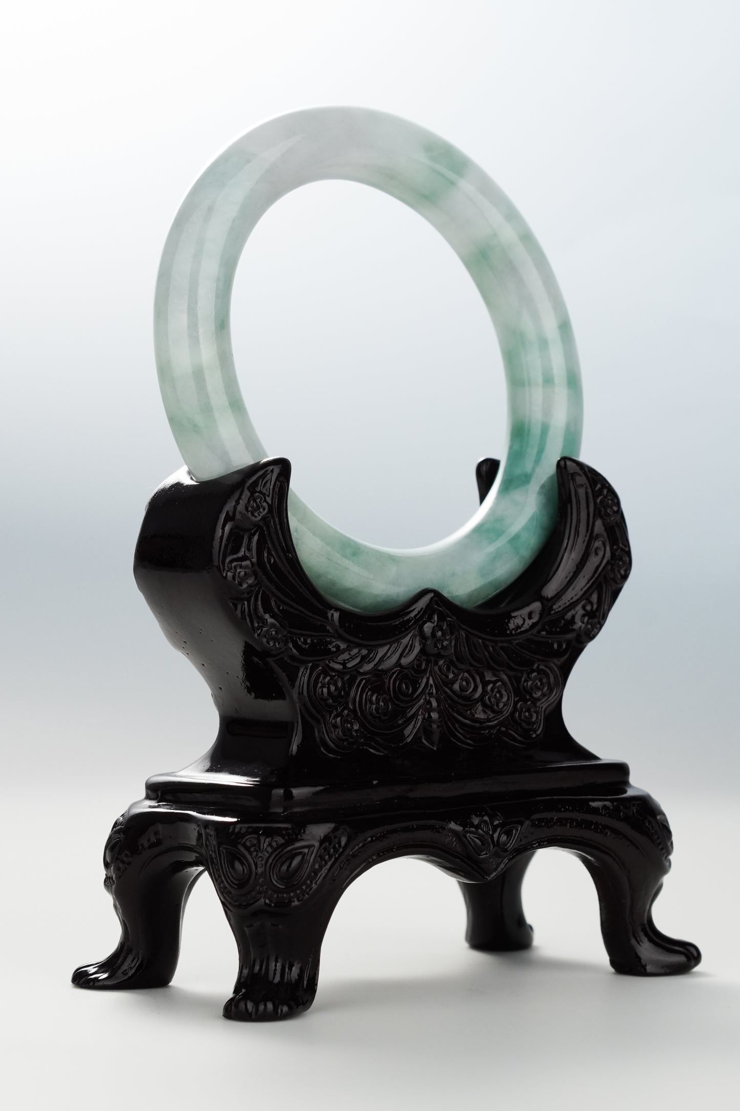 #0088 Spring Green Flower Jadeite Jade Bangle Size 55.3 (fits up to 56.8)
