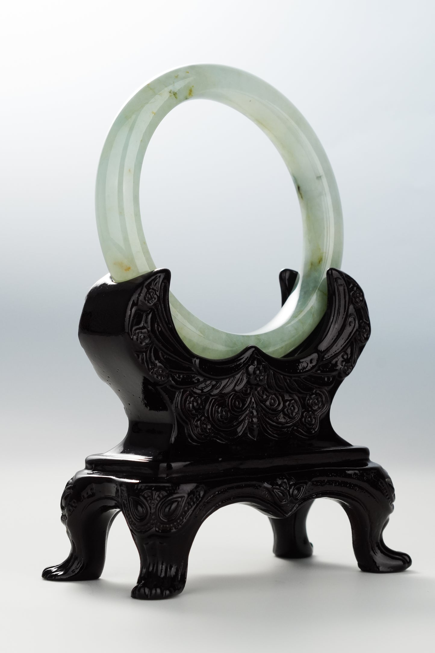 #0091 Icy Green Ink Yellow Flower Jadeite Jade Bangle Size 59.1