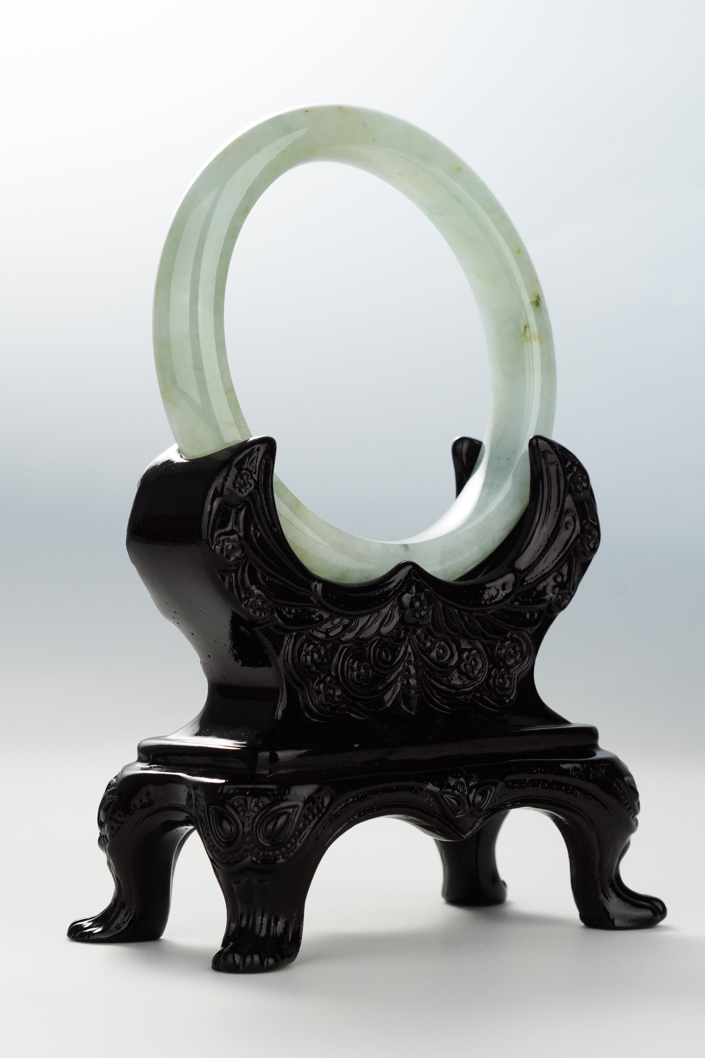 #0091 Icy Green Ink Yellow Flower Jadeite Jade Bangle Size 59.1