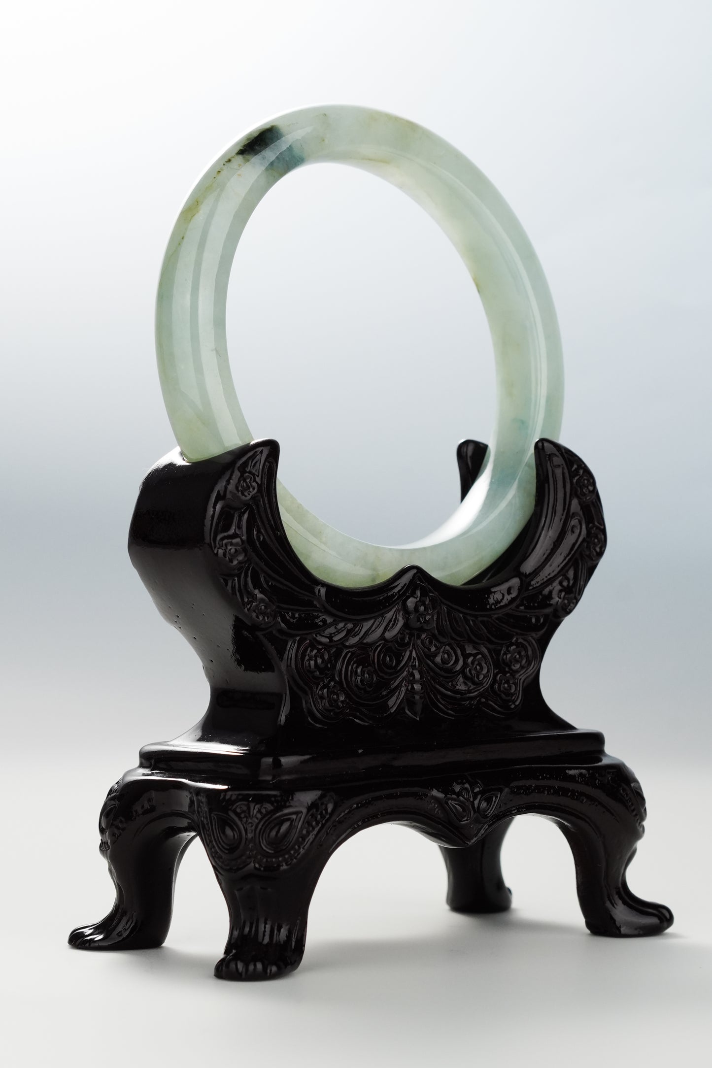#0091 Icy Green Ink Yellow Flower Jadeite Jade Bangle Size 59.1