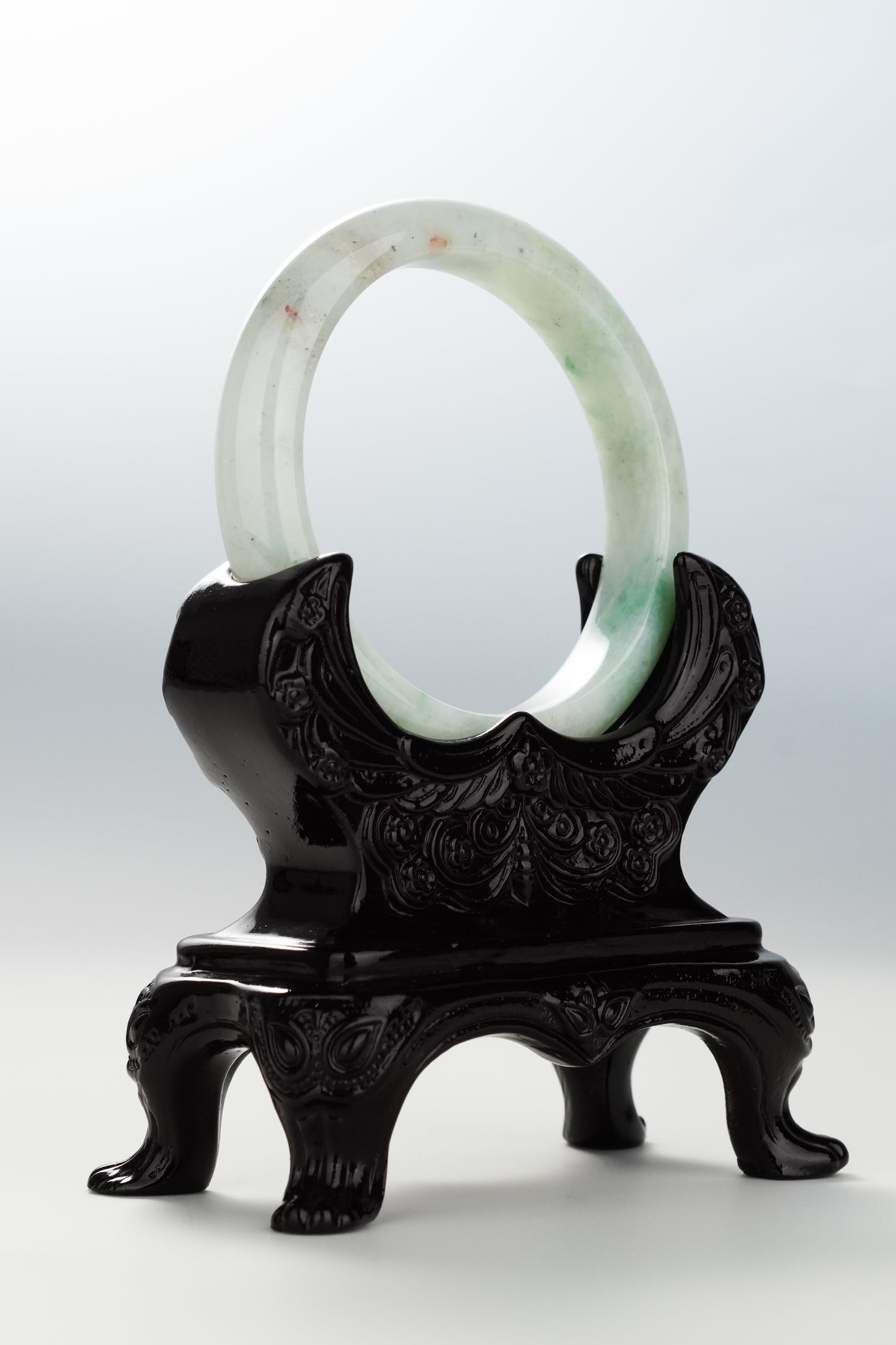 #0096 Icy Green Red Ink White Jadeite Jade Bangle Size 55