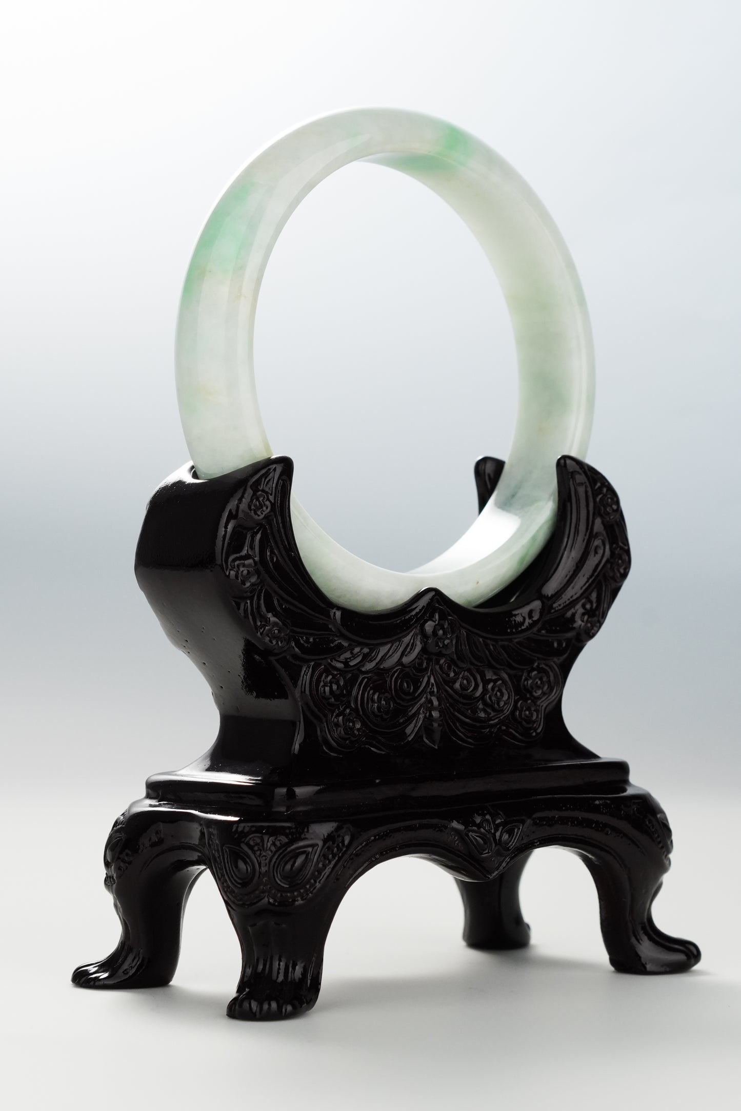 #0098 Green White Jadeite Jade Bangle Size 60.5