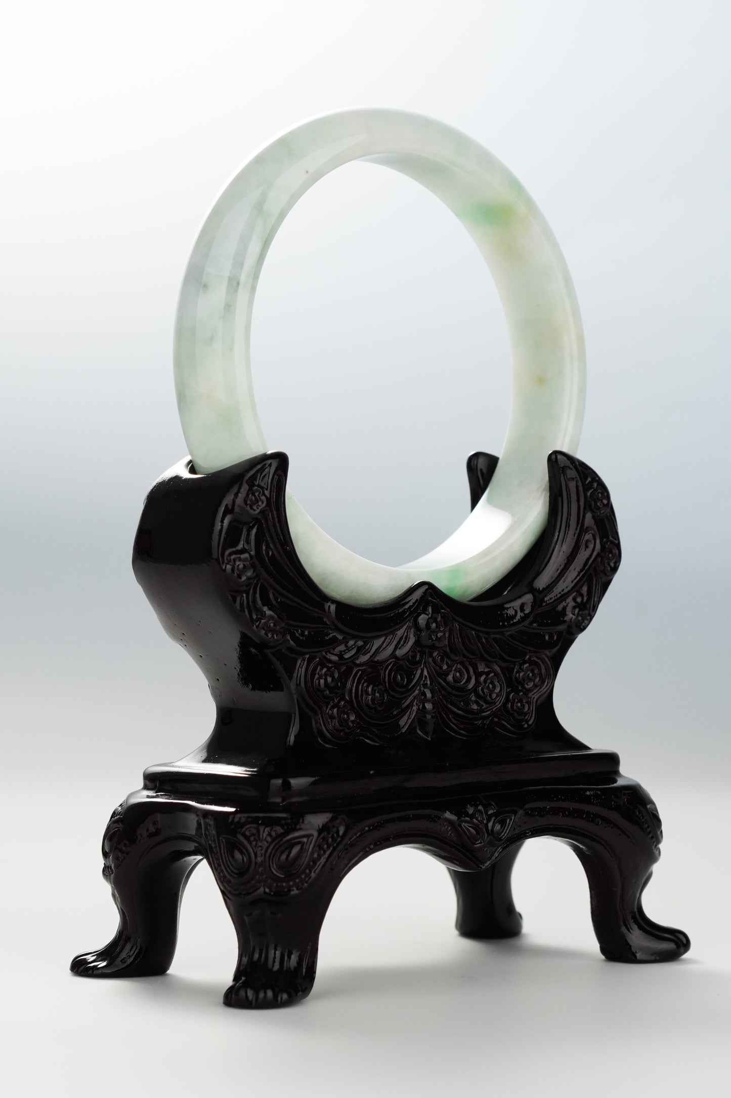 #0098 Green White Jadeite Jade Bangle Size 60.5