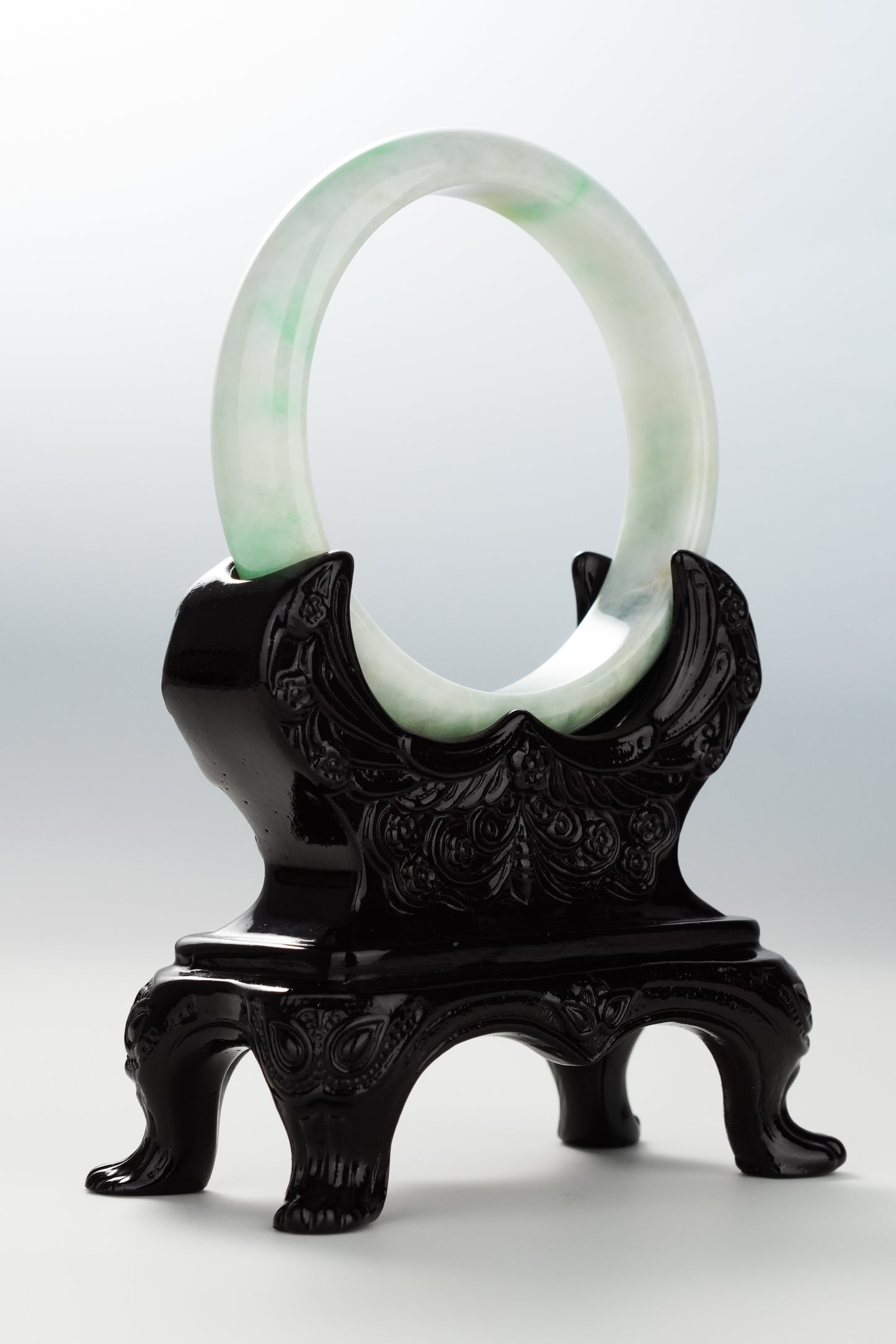 #0098 Green White Jadeite Jade Bangle Size 60.5