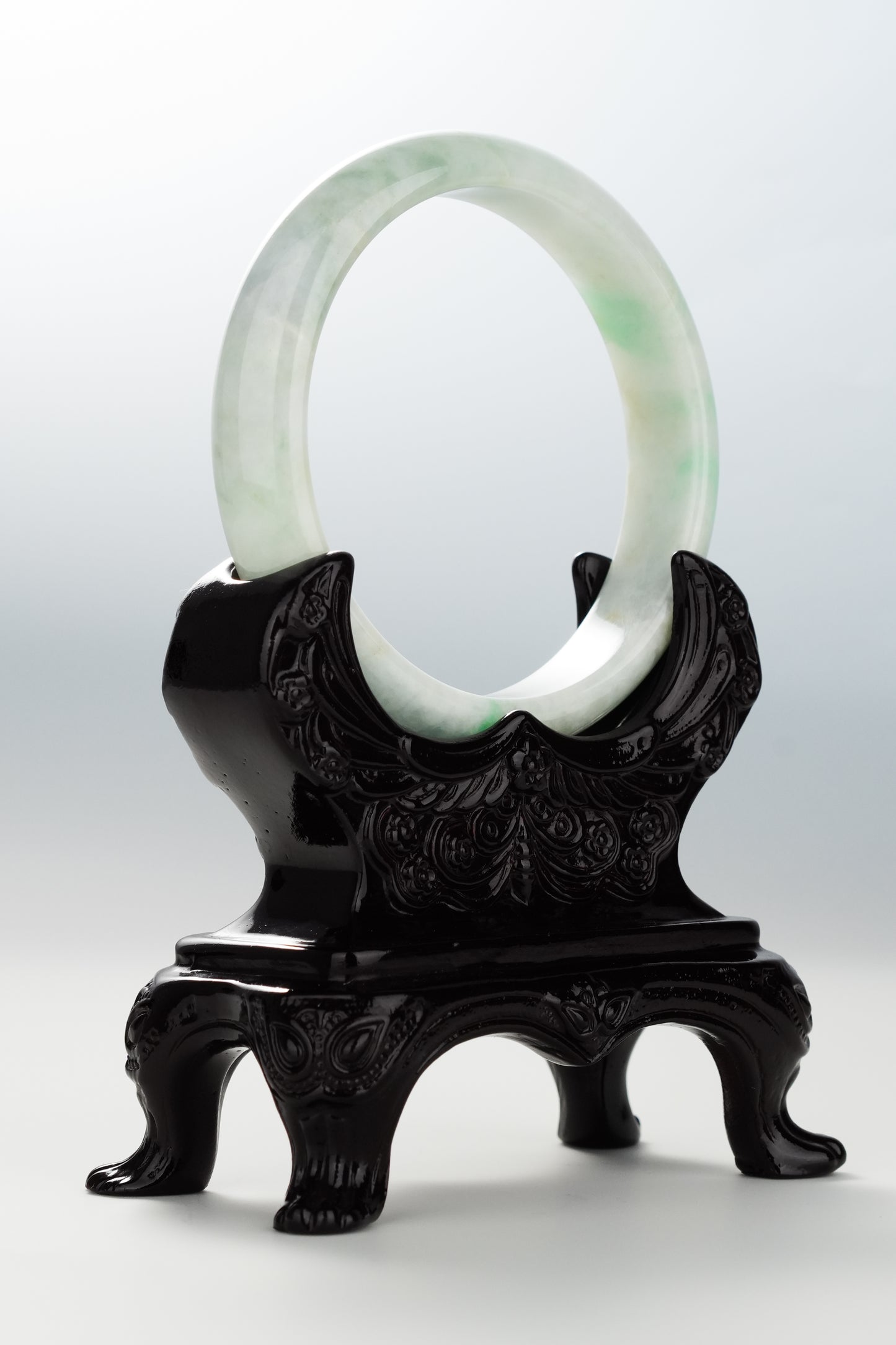 #0098 Green White Jadeite Jade Bangle Size 60.5