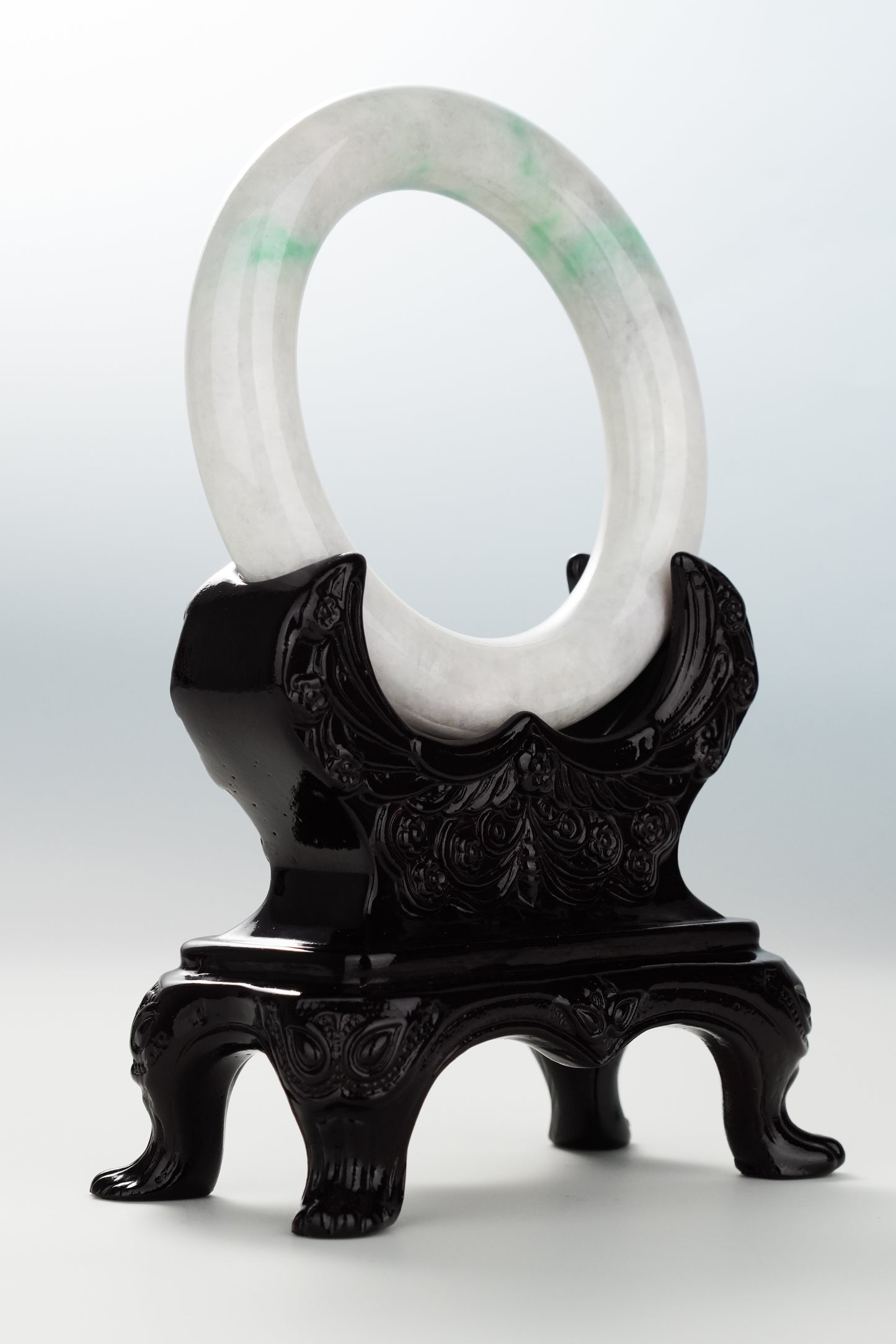 #0108 Apple Green White Jadeite Jade Bangle Size 55 (fits up to 56.5)