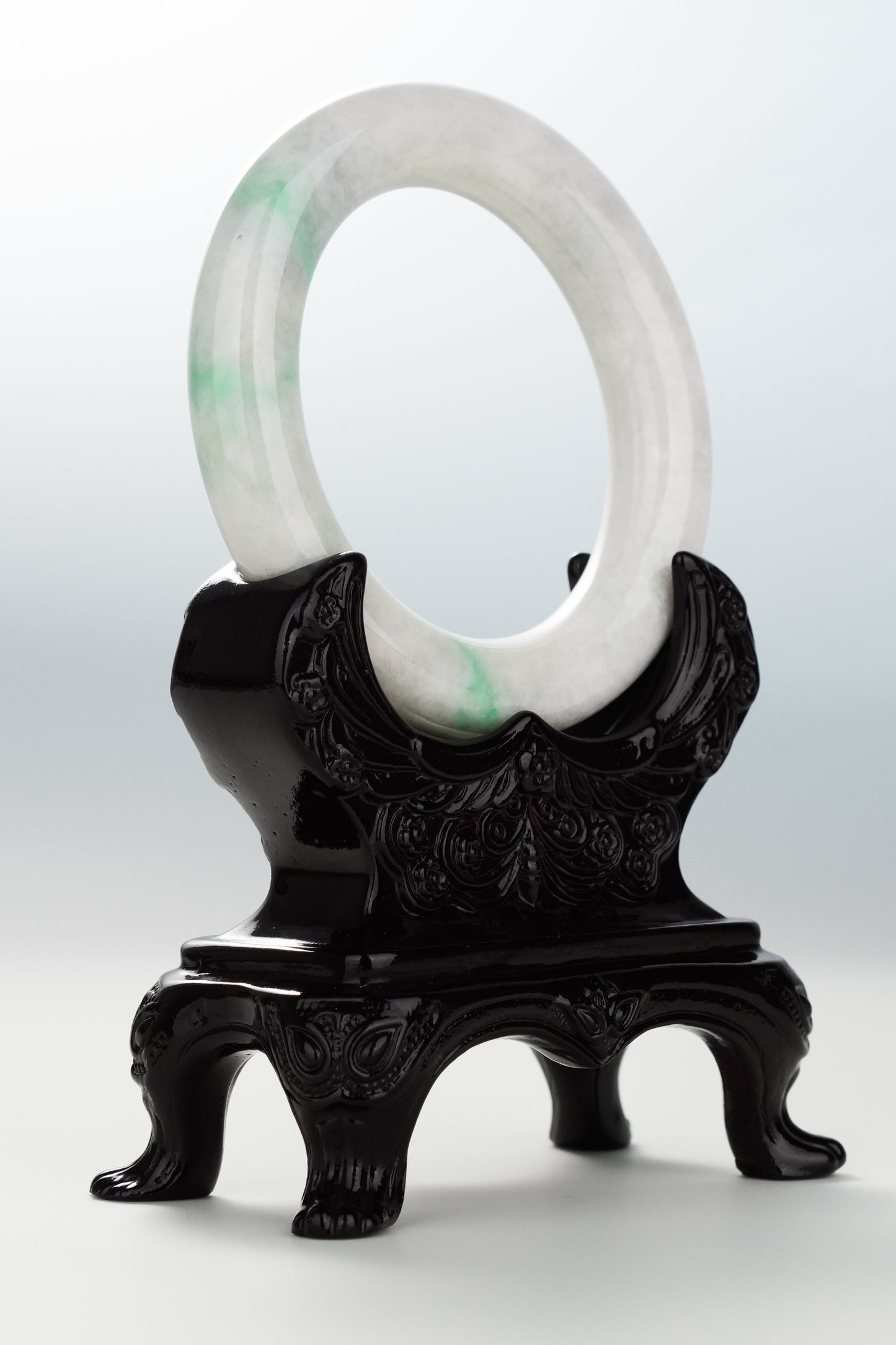 #0108 Apple Green White Jadeite Jade Bangle Size 55 (fits up to 56.5)