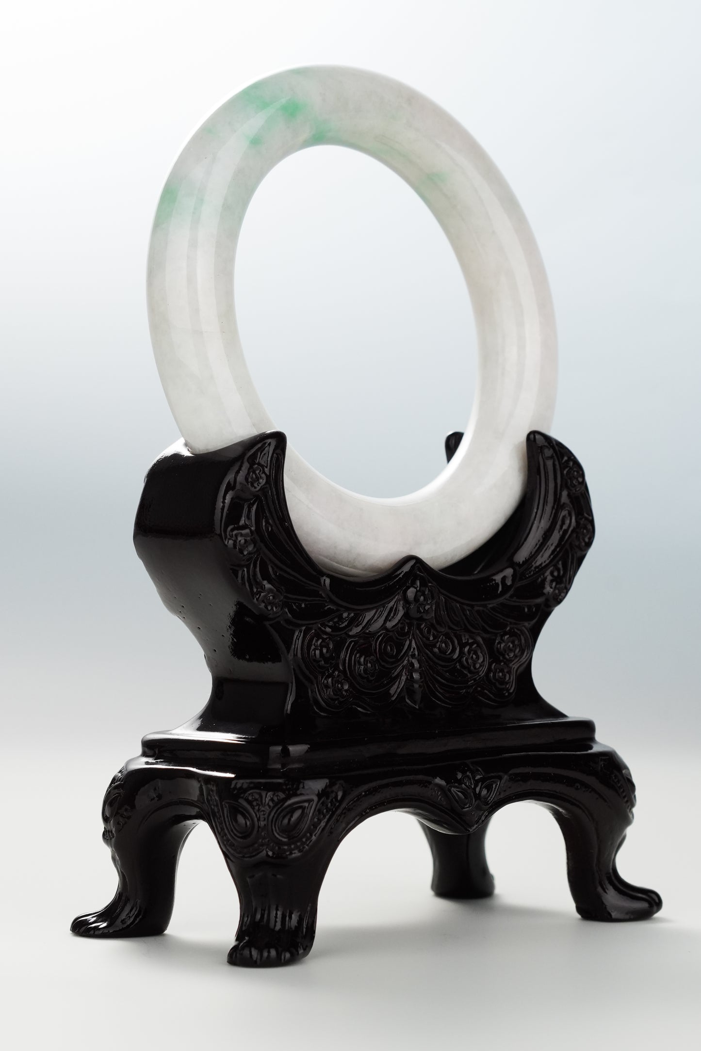 #0108 Apple Green White Jadeite Jade Bangle Size 55 (fits up to 56.5)