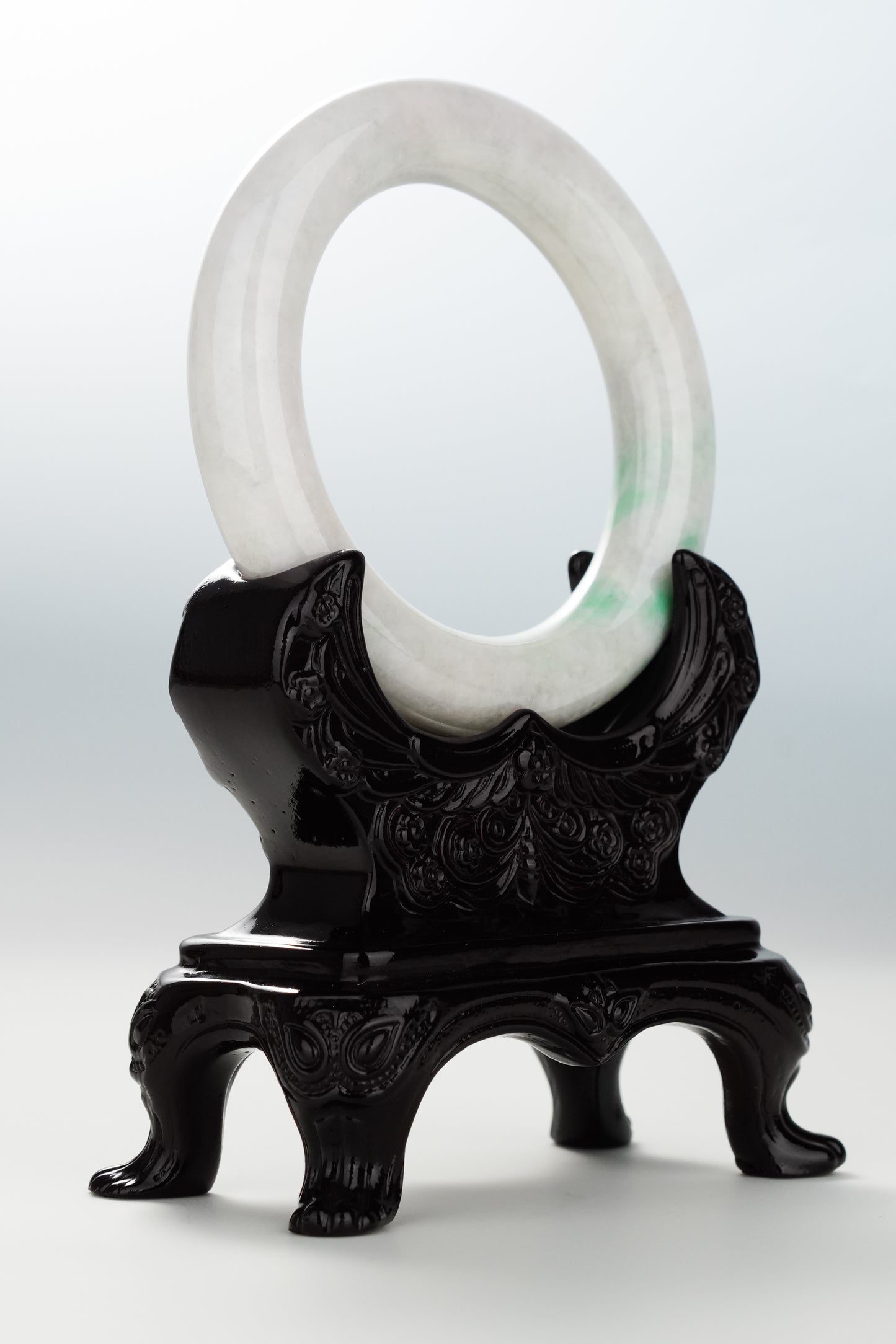 #0108 Apple Green White Jadeite Jade Bangle Size 55 (fits up to 56.5)