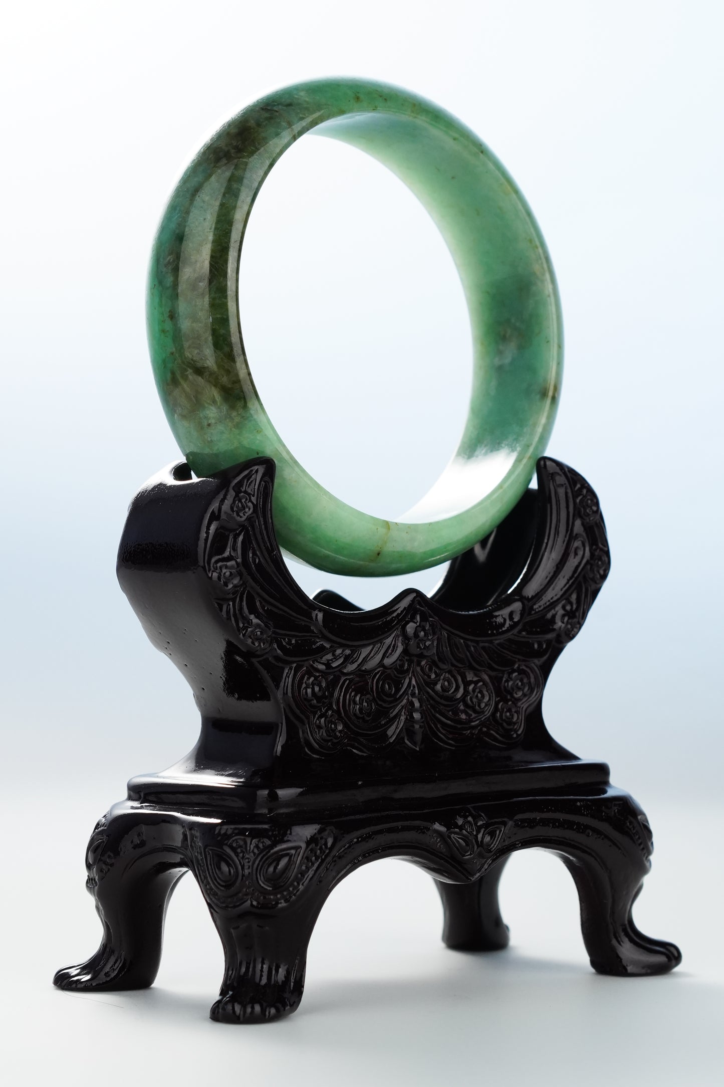 #0112 Pine Green Yellow Jadeite Jade Bangle Size 59