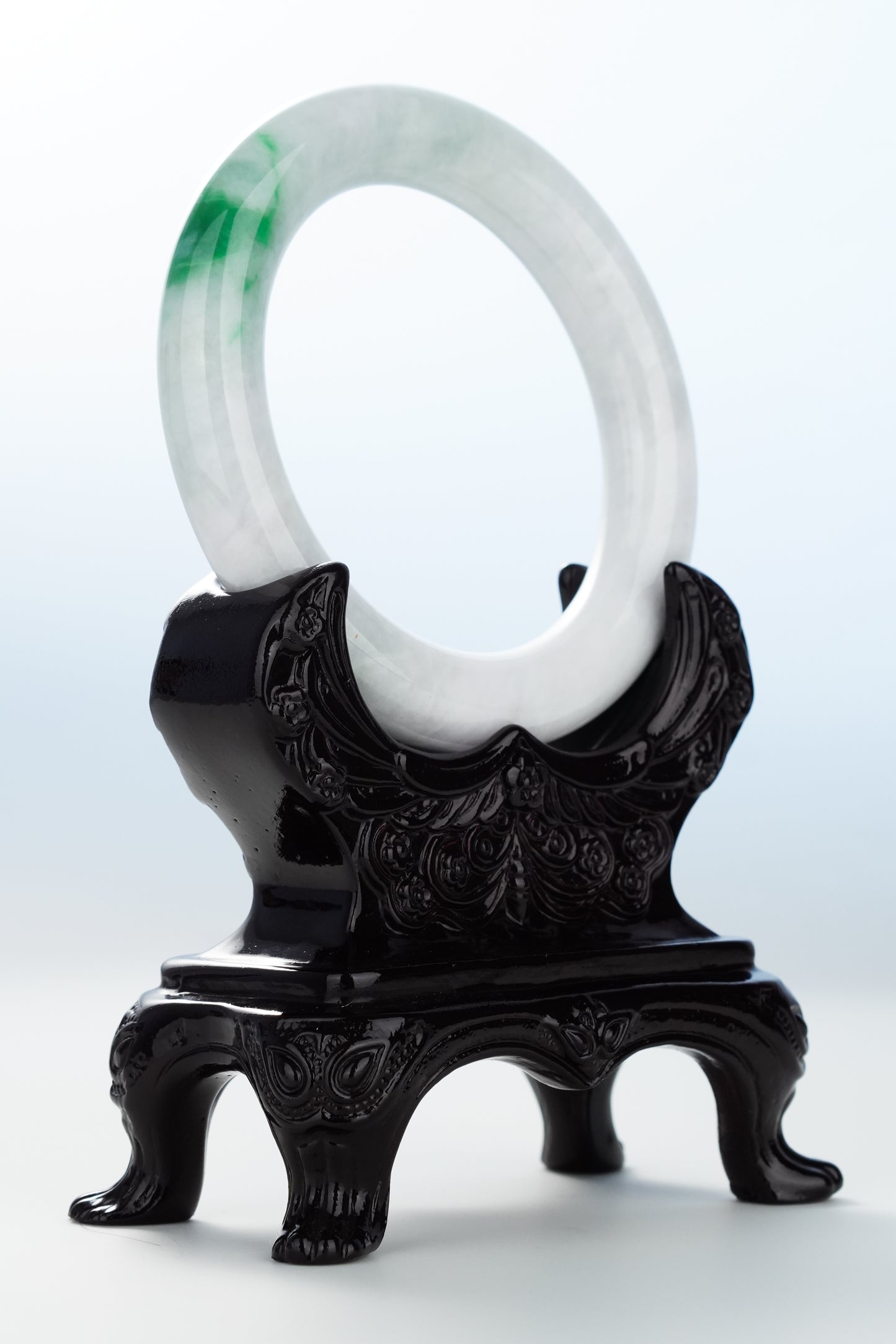 #0117 Imperial Green White Jadeite Jade Bangle Size 57 (fits up to 58.5)