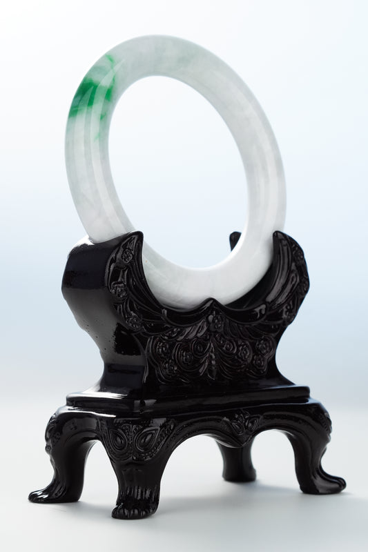 #0117 Imperial Green White Jadeite Jade Bangle Size 57 (fits up to 58.5)