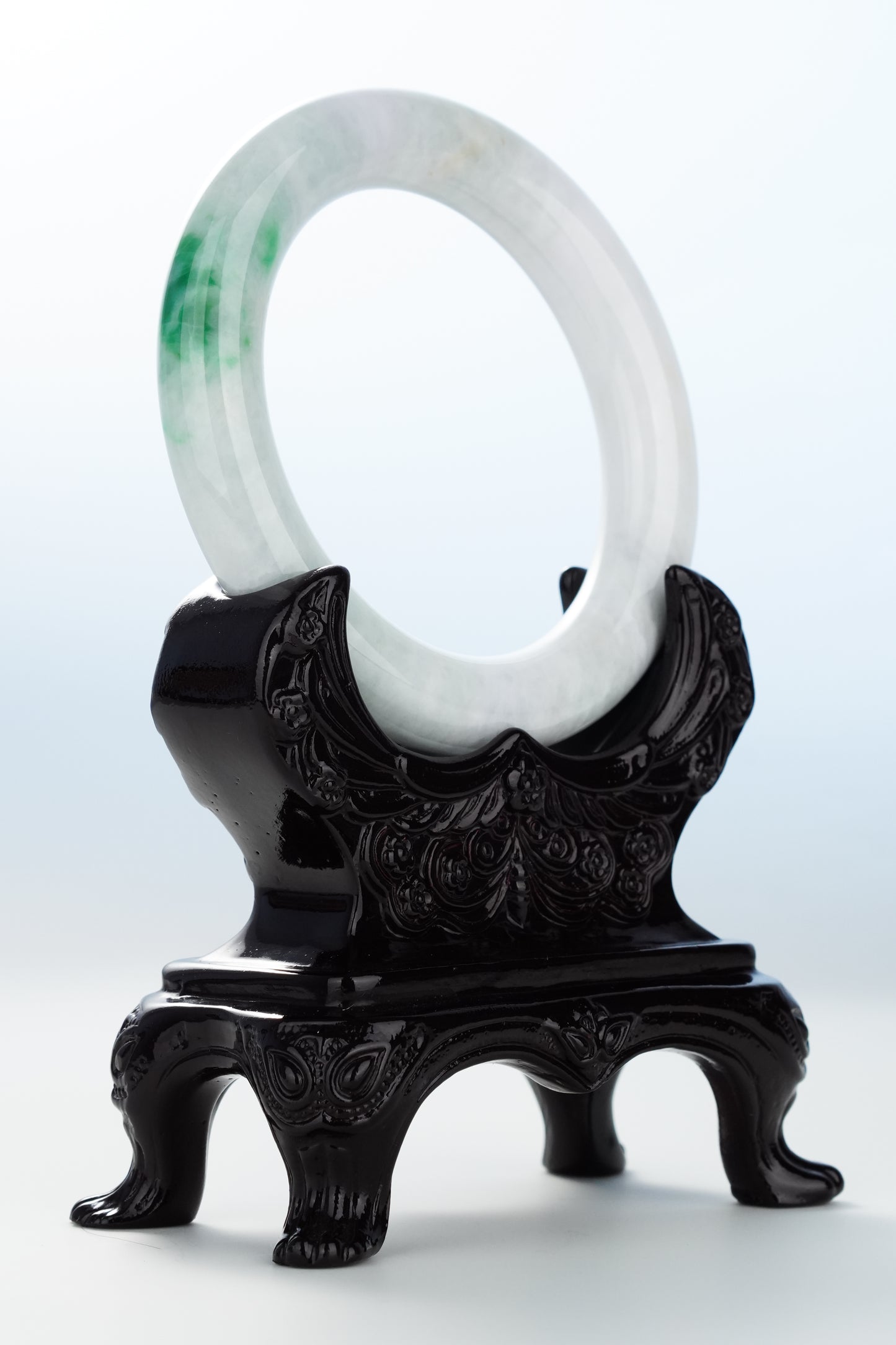 #0117 Imperial Green White Jadeite Jade Bangle Size 57 (fits up to 58.5)