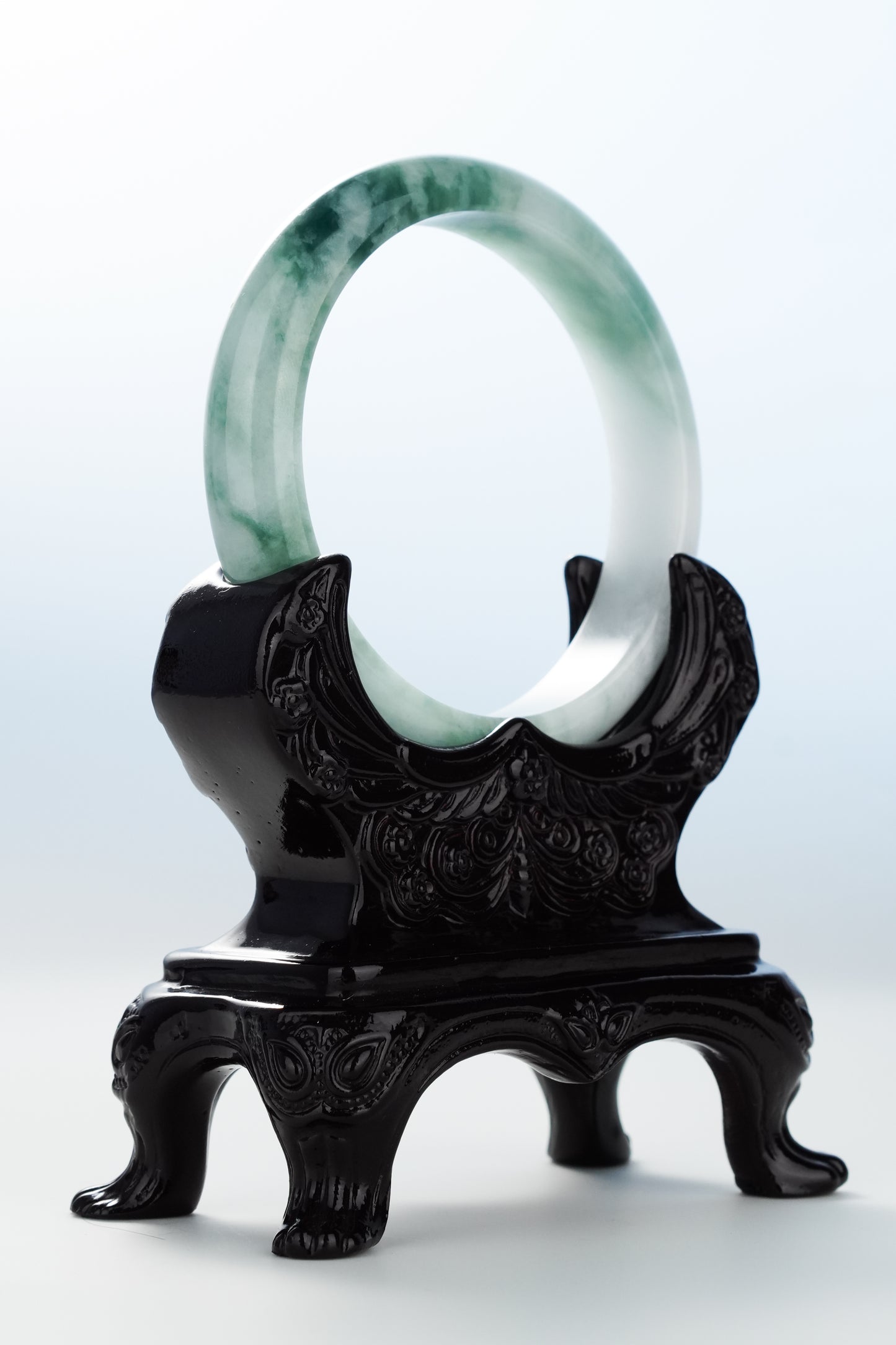 #0125 Forest Green White Jadeite Jade Bangle Size 58.6