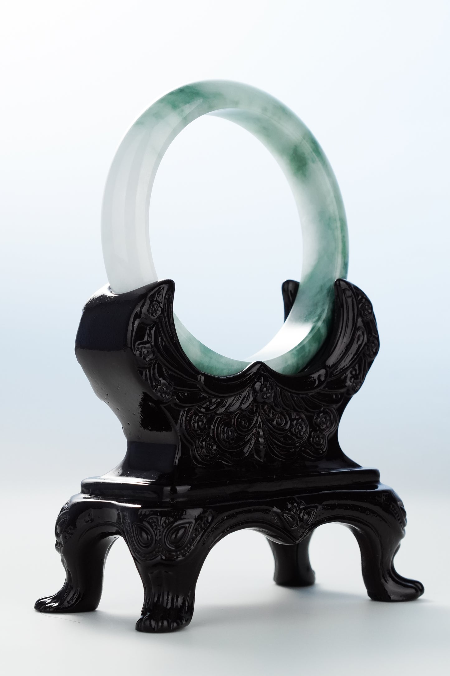 #0125 Forest Green White Jadeite Jade Bangle Size 58.6