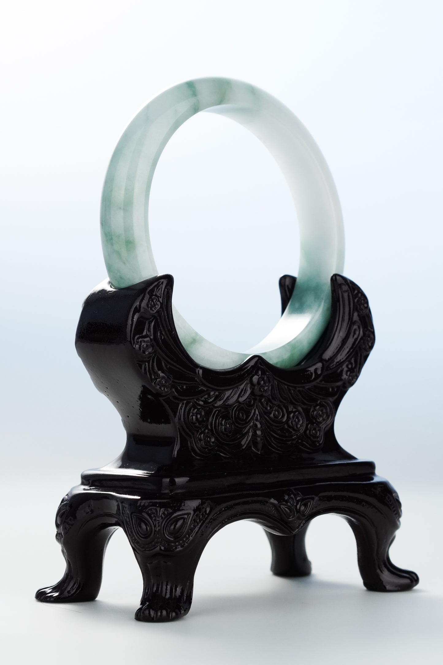 #0125 Forest Green White Jadeite Jade Bangle Size 58.6