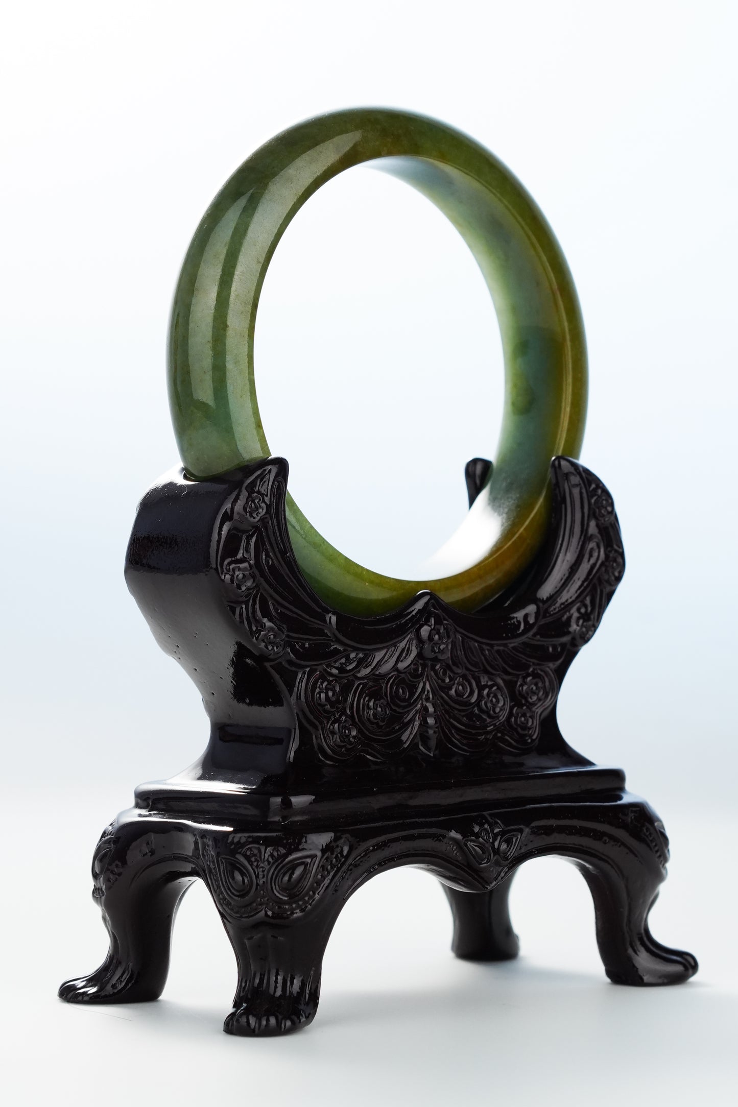 #0131 Yellow Olive Green Jadeite Jade Bangle Size 58.2