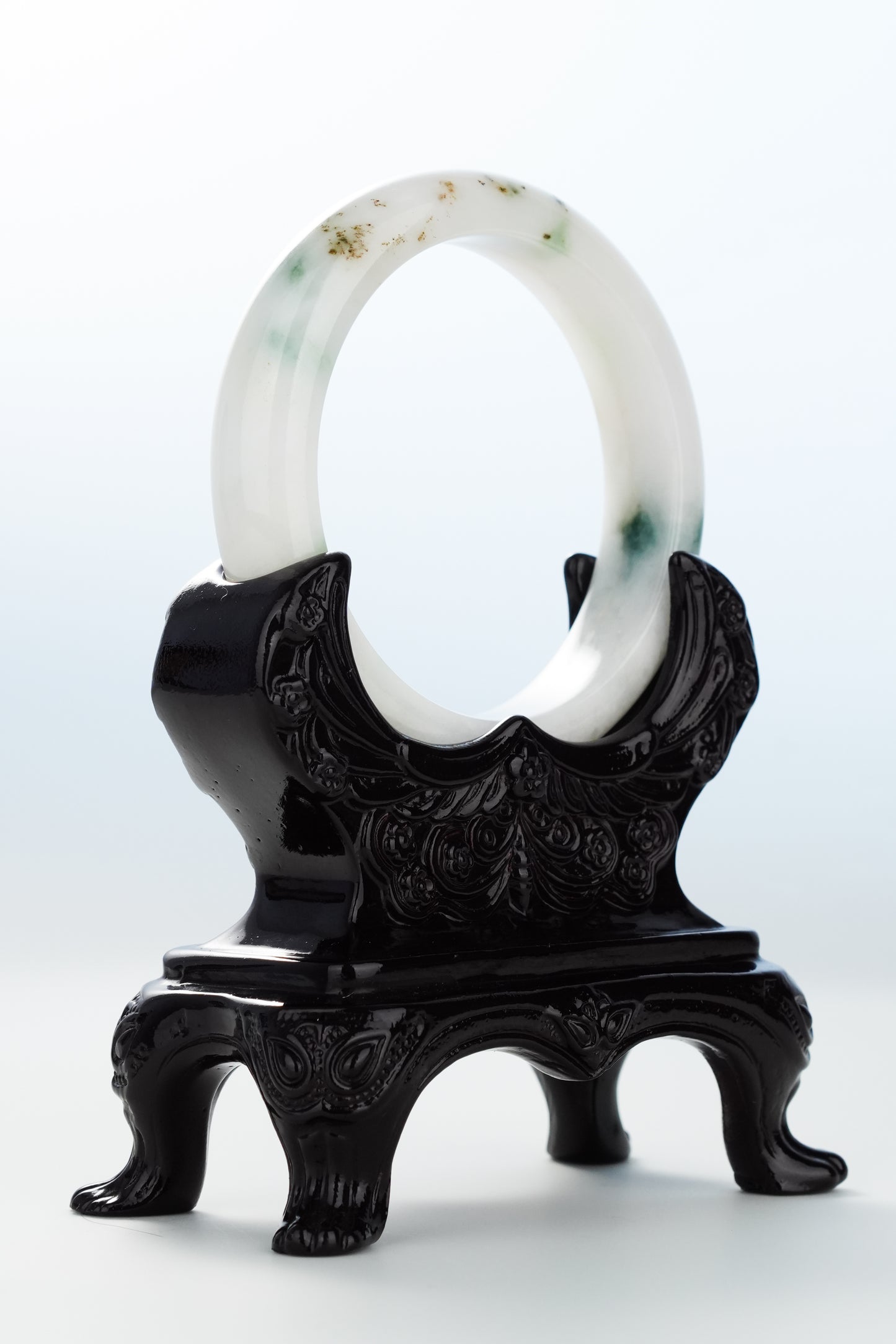 #0135 Green Yellow White Jadeite Jade Bangle Size 55.4