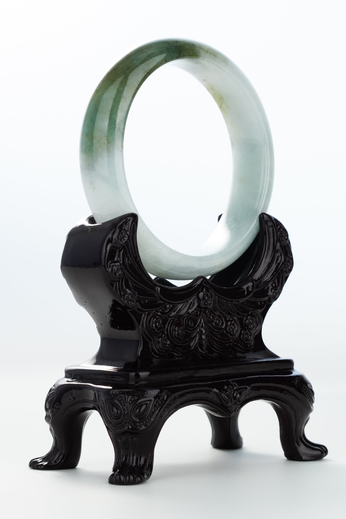#0141 Icy Olive Green White Jadeite Jade Bangle Size 57
