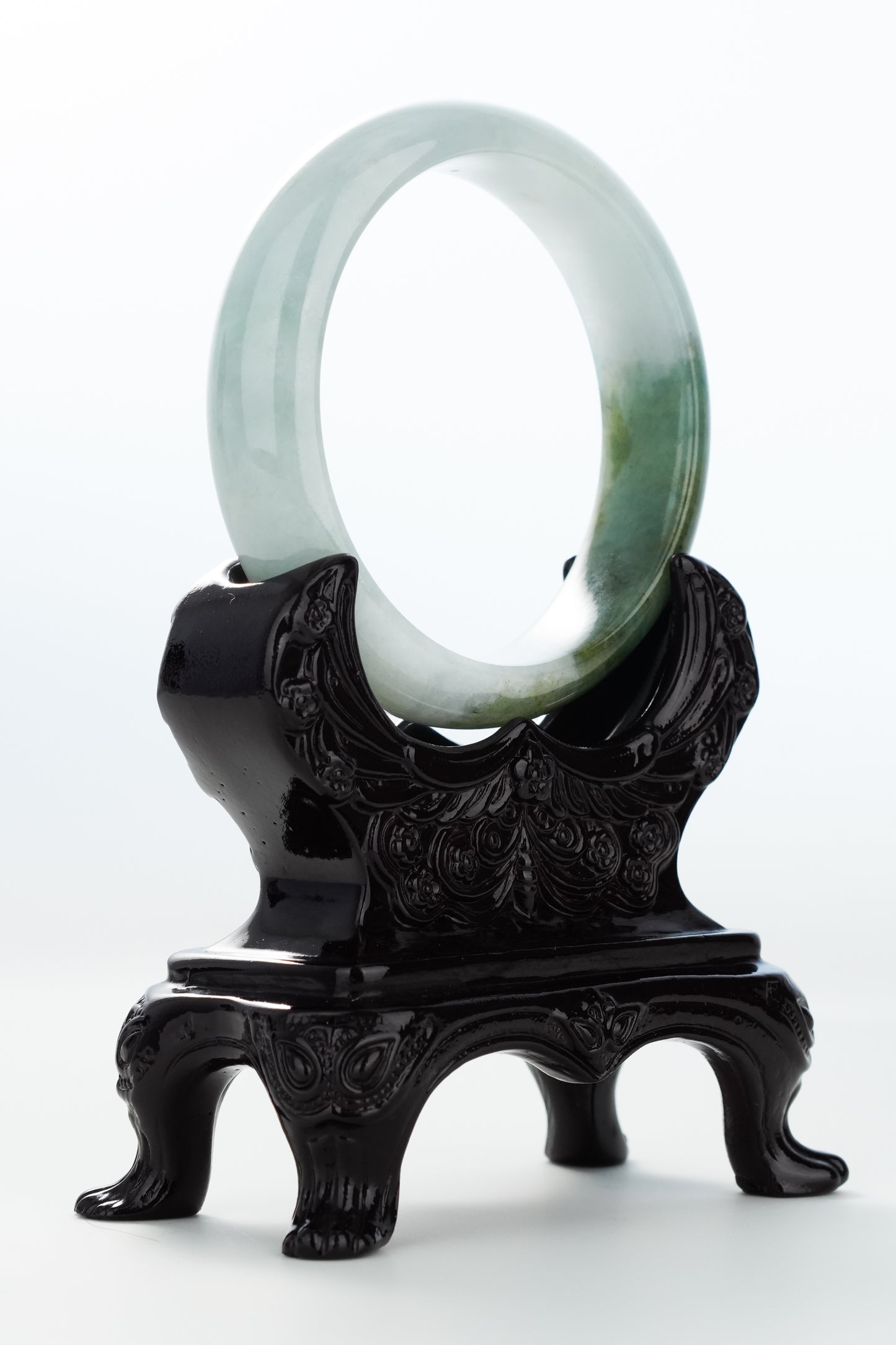 #0141 Icy Olive Green White Jadeite Jade Bangle Size 57
