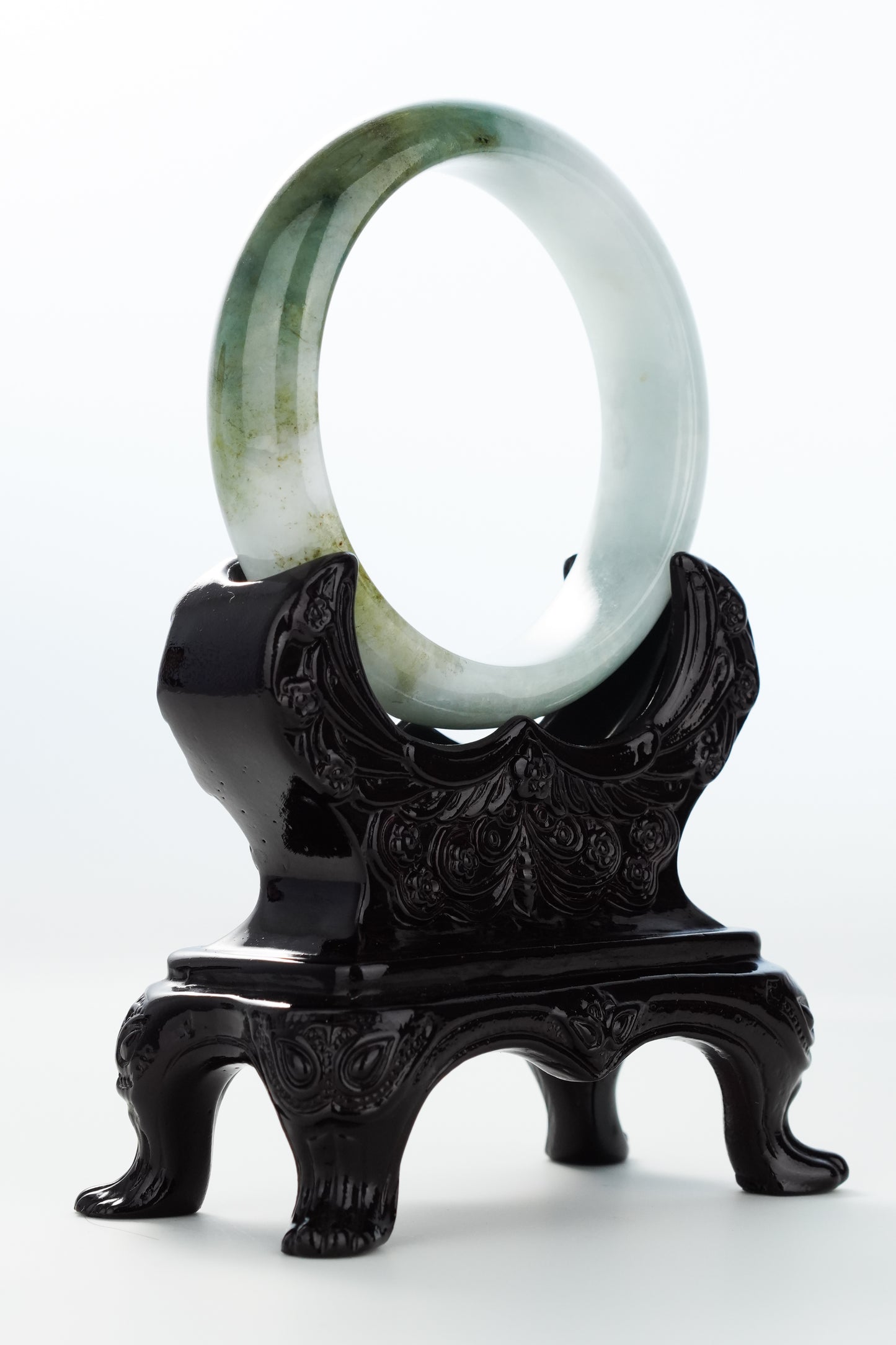 #0141 Icy Olive Green White Jadeite Jade Bangle Size 57