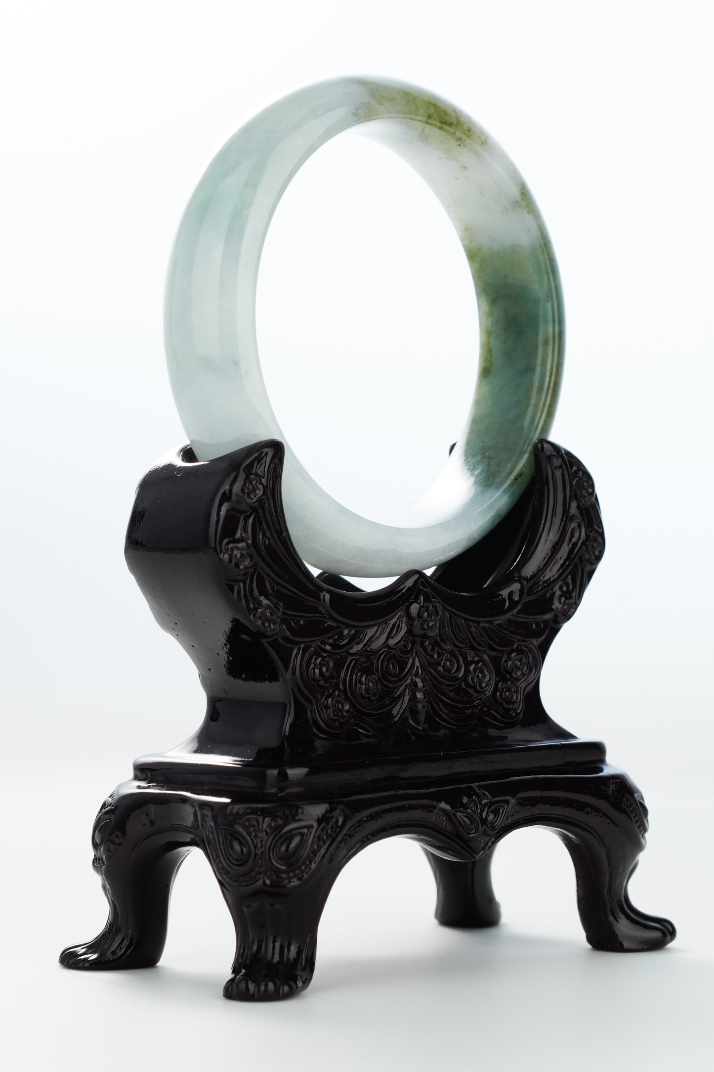 #0141 Icy Olive Green White Jadeite Jade Bangle Size 57