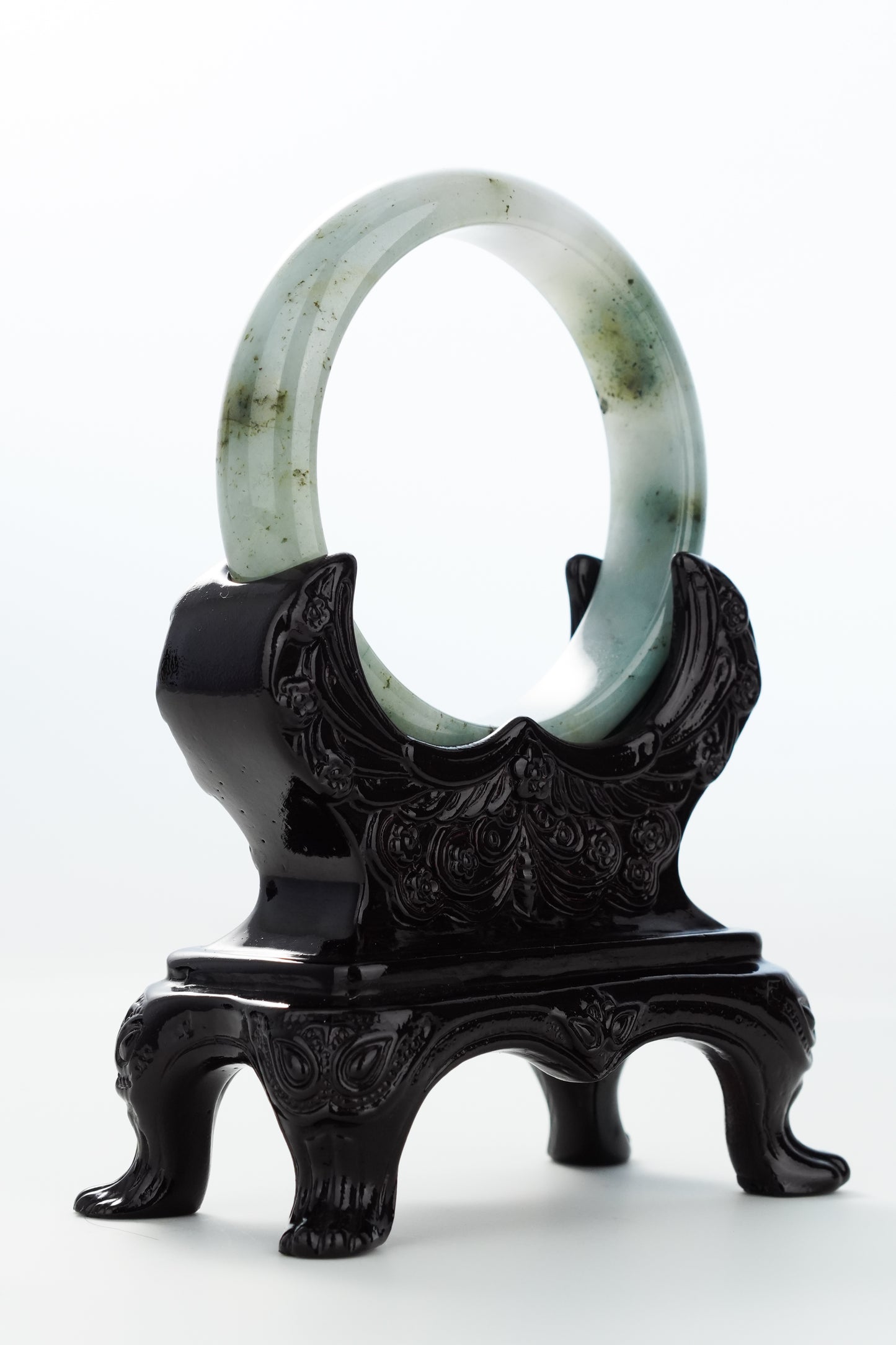 #0142 "Ink Painting" Olive Green Yellow Jadeite Jade Bangle Size 56.8