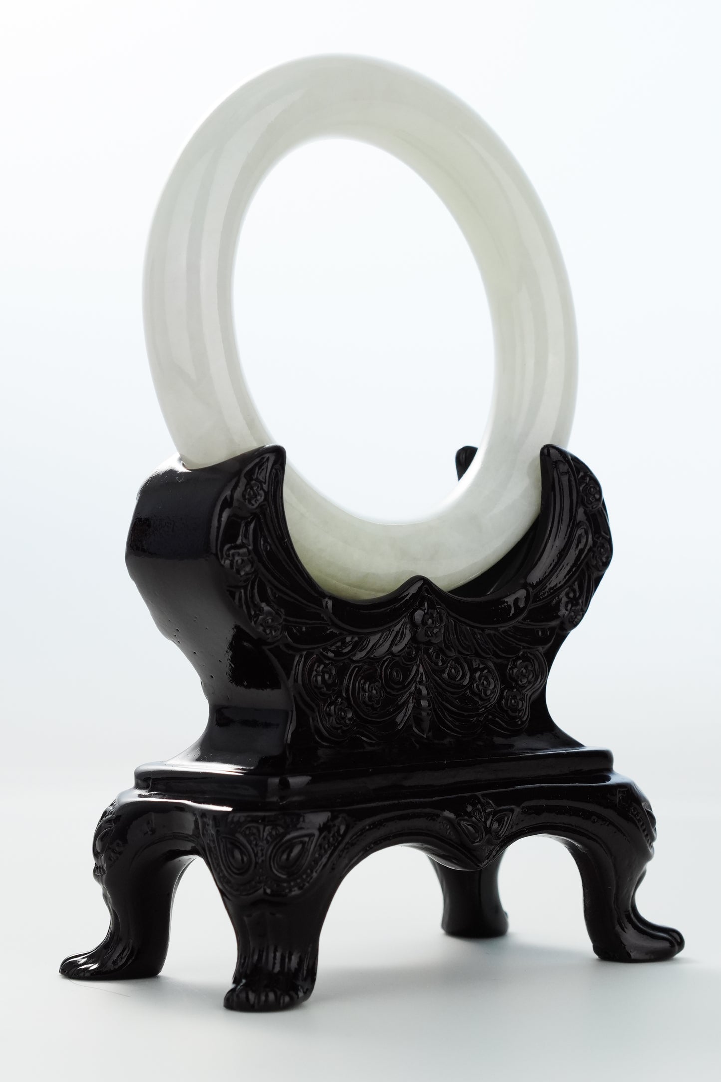 #0144 Icy Light Green White Jadeite Jade Bangle Size 55.7 (fits up to 57)