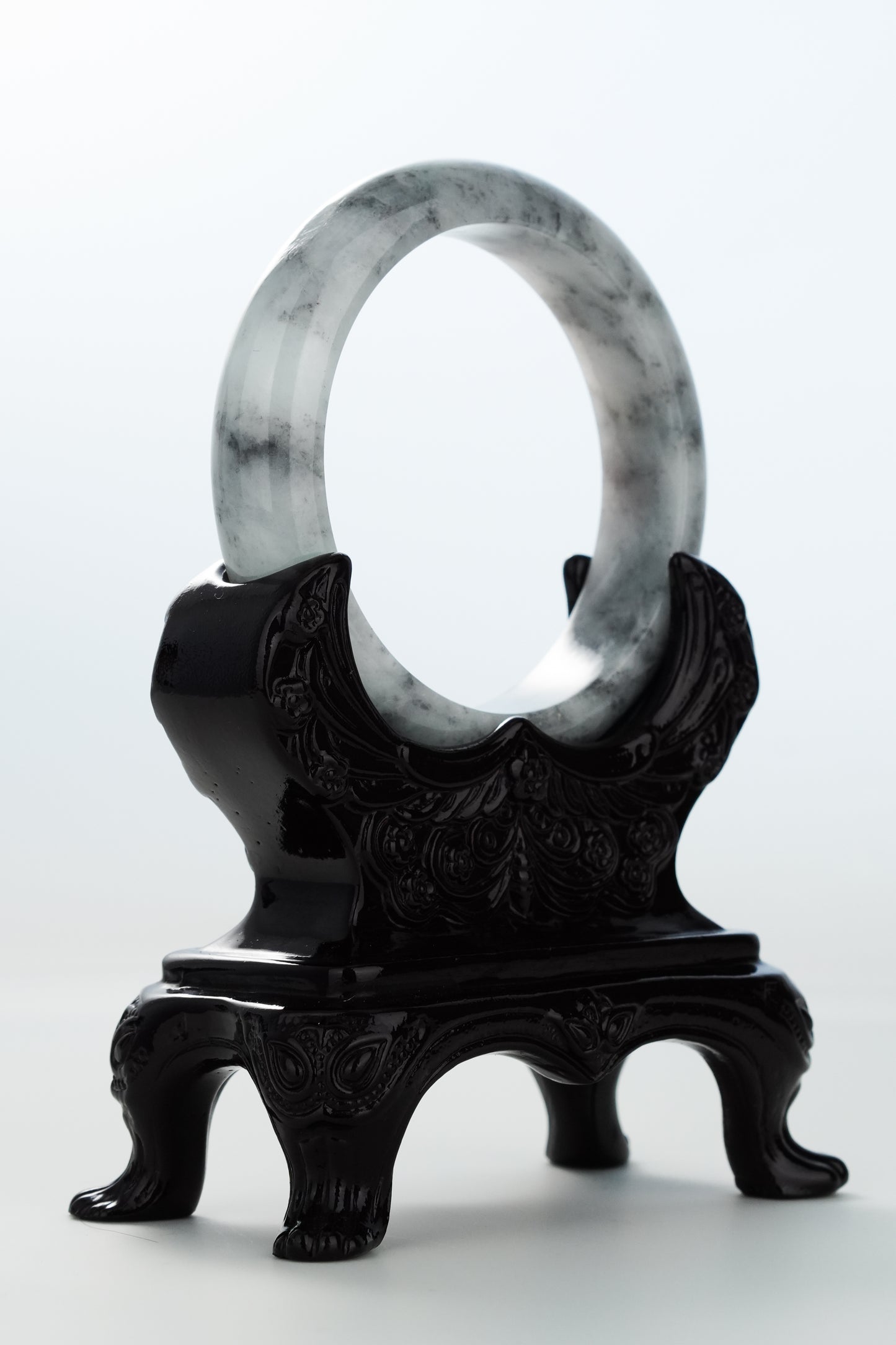 #0147 "Ink Painting" Ink Jadeite Jade Bangle Size 55.5